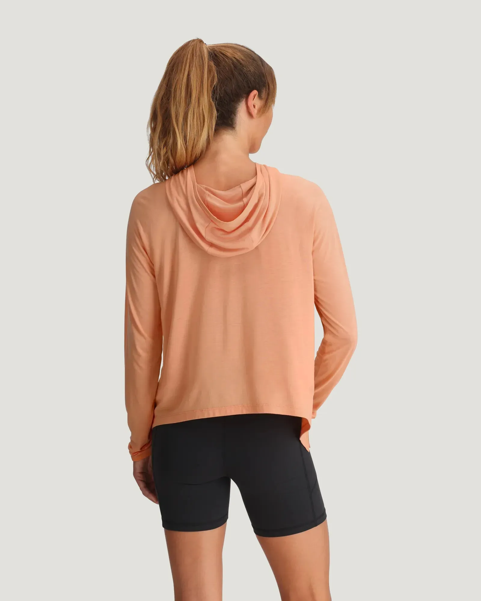 Women's Bamboo Lightweight Cropped Hoodie - Coral Peach sold by Free Fly Apparel product image thumbnail 2
