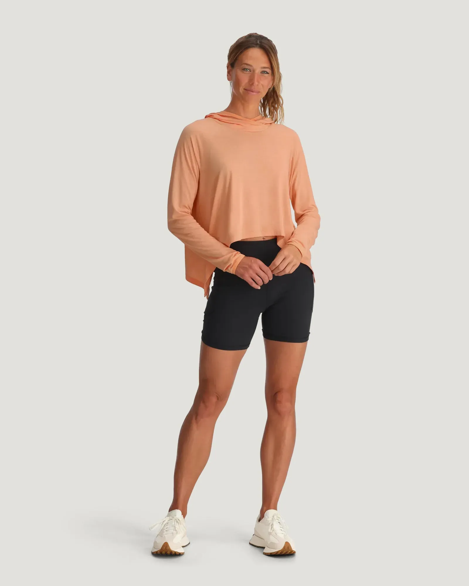 Women's Bamboo Lightweight Cropped Hoodie - Coral Peach sold by Free Fly Apparel product image thumbnail 3