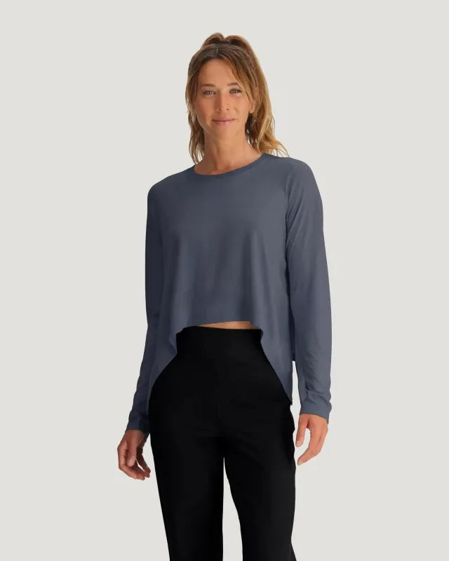 Women's Bamboo Lightweight Cropped Long Sleeve - Storm Cloud sold by Free Fly Apparel