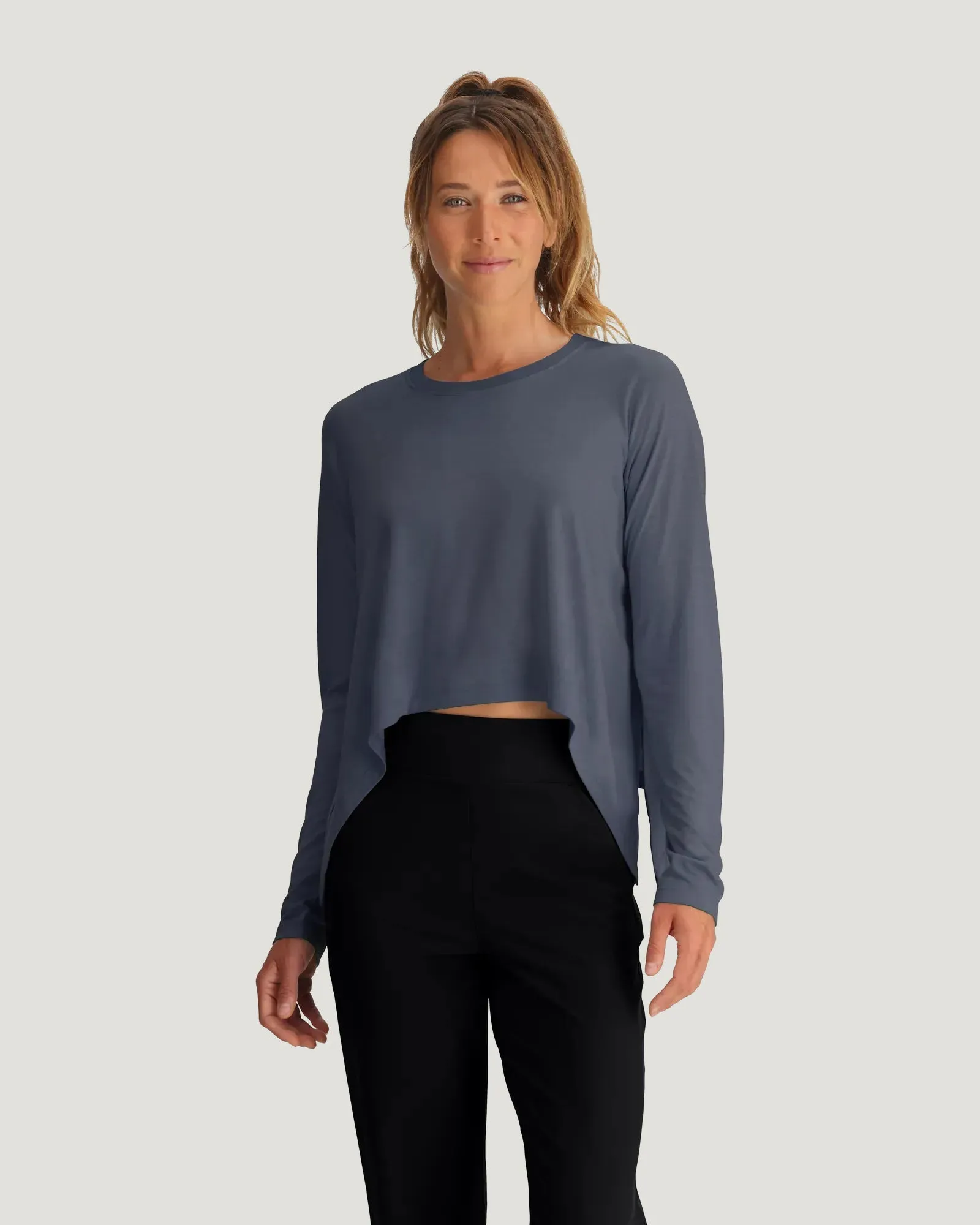 Women's Bamboo Lightweight Cropped Long Sleeve - Storm Cloud sold by Free Fly Apparel