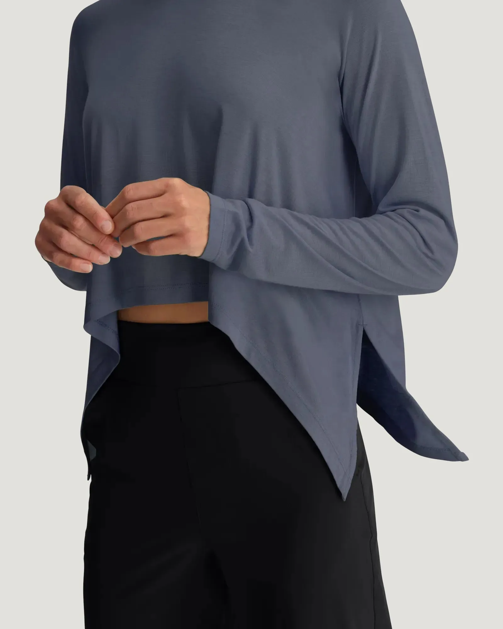 Women's Bamboo Lightweight Cropped Long Sleeve - Storm Cloud sold by Free Fly Apparel product image thumbnail 2