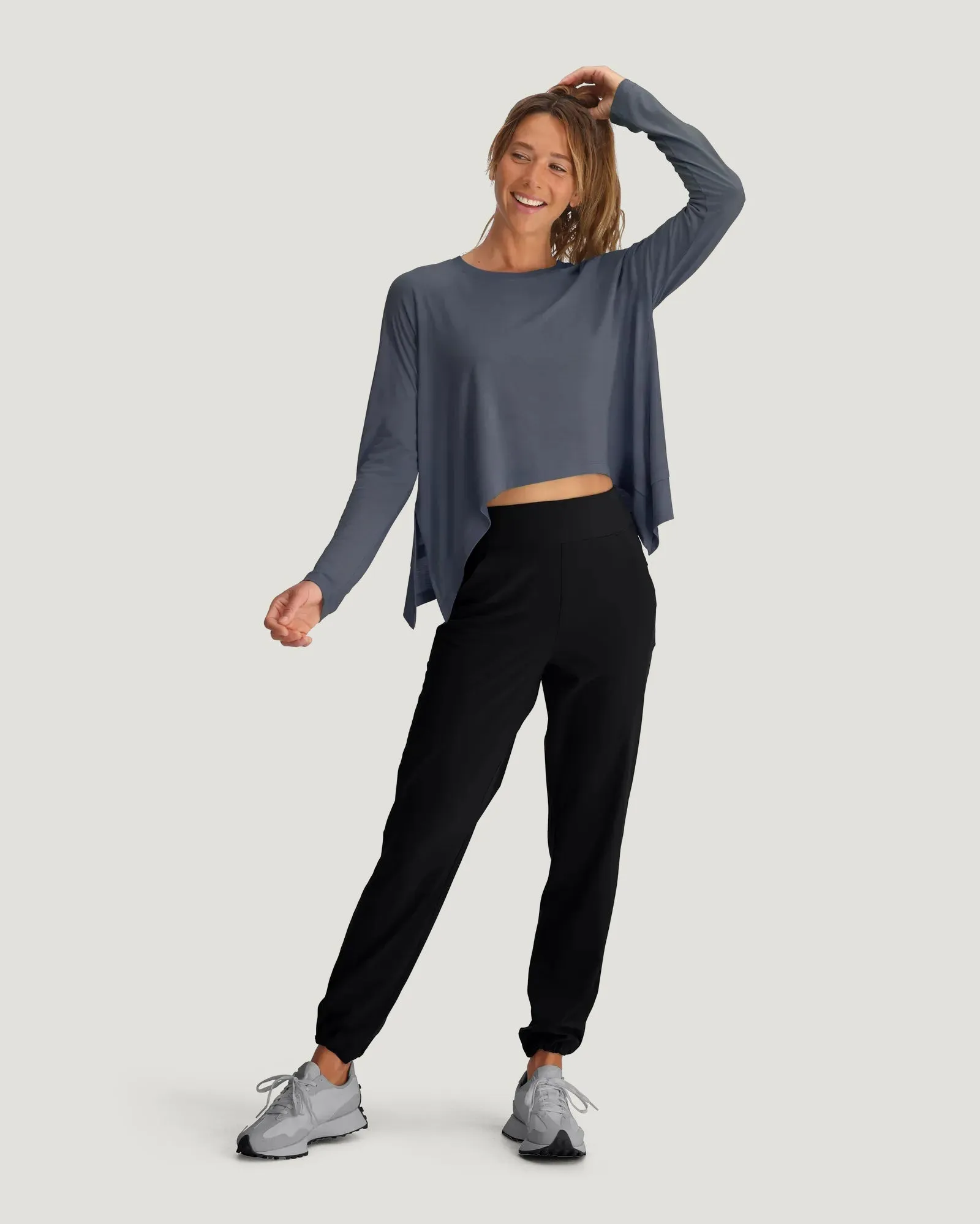 Women's Bamboo Lightweight Cropped Long Sleeve - Storm Cloud sold by Free Fly Apparel product image thumbnail 5