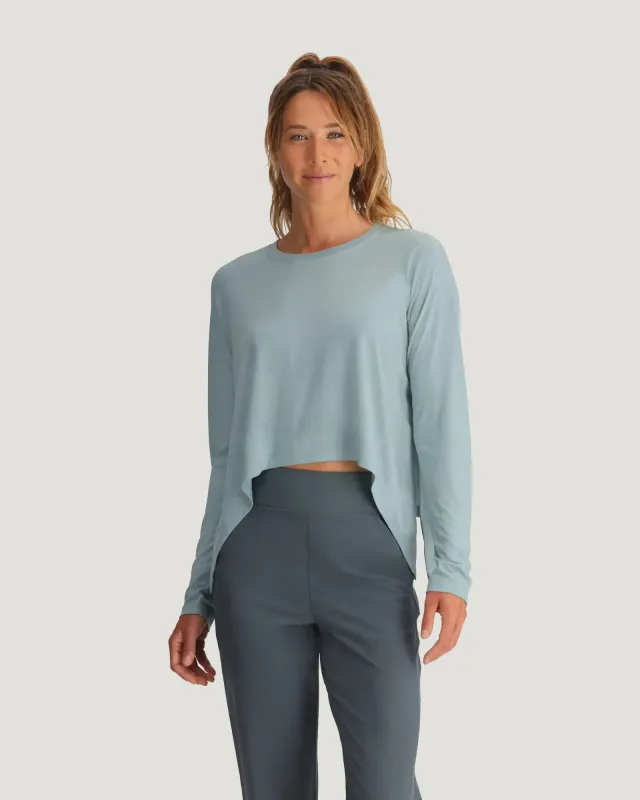 Women's Bamboo Lightweight Cropped Long Sleeve - Ocean Mist made by Free Fly Apparel