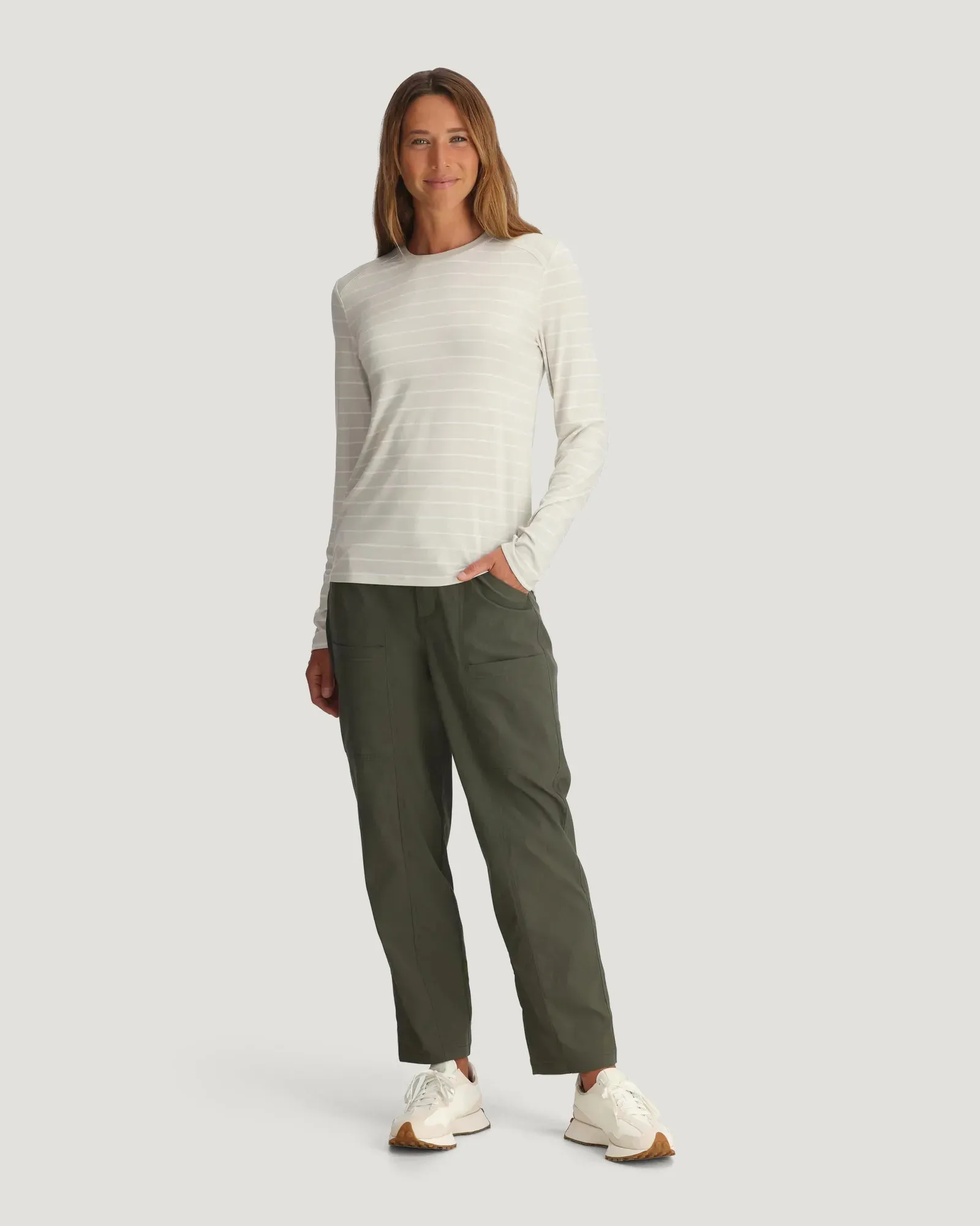 Women's Bamboo Shade Long Sleeve II - Dash Stripe Birch sold by Free Fly Apparel product image thumbnail 4