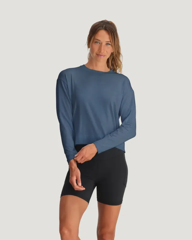Women's Bamboo Shade Crossover Long Sleeve - Pacific Blue sold by Free Fly Apparel