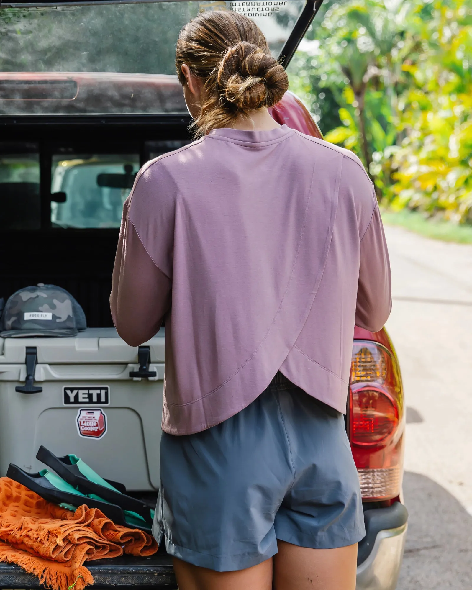 Women's Bamboo Shade Crossover Long Sleeve - Fig sold by Free Fly Apparel product image thumbnail 2
