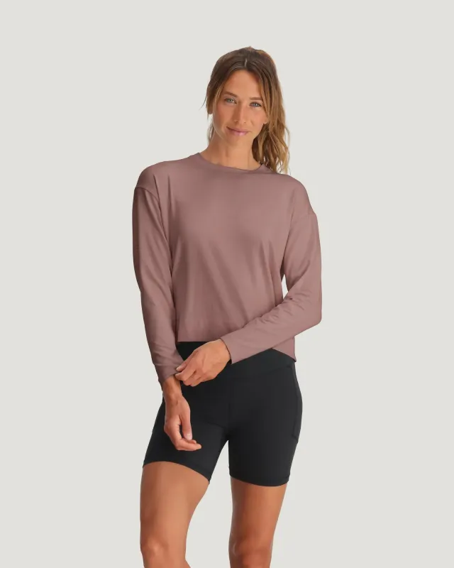 Women's Bamboo Shade Crossover Long Sleeve - Fig sold by Free Fly Apparel