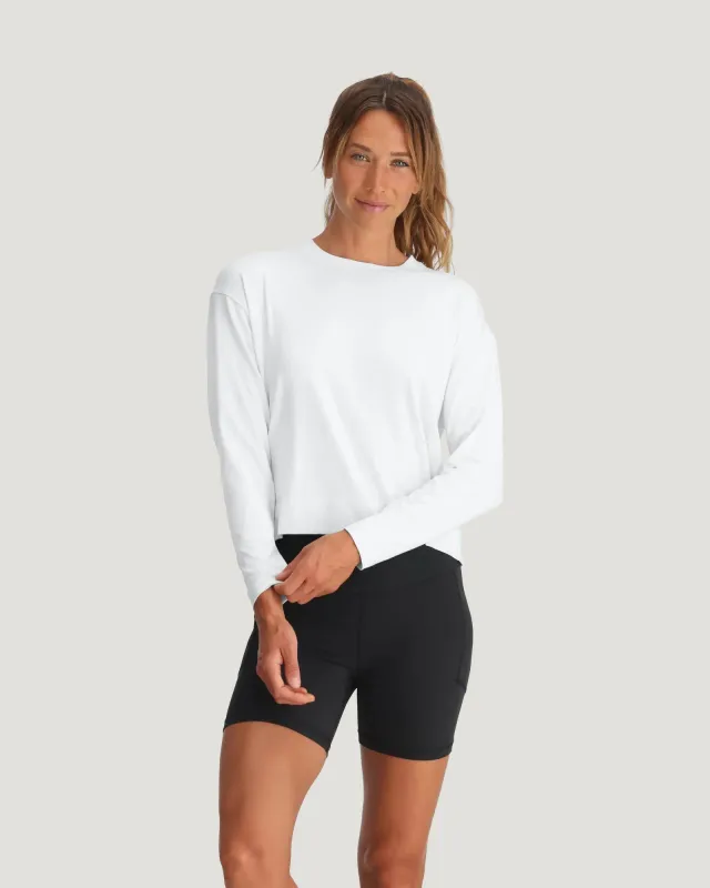 Women's Bamboo Shade Crossover Long Sleeve - Bright White sold by Free Fly Apparel