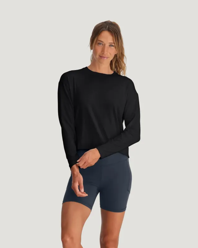 Women's Bamboo Shade Crossover Long Sleeve - Black sold by Free Fly Apparel