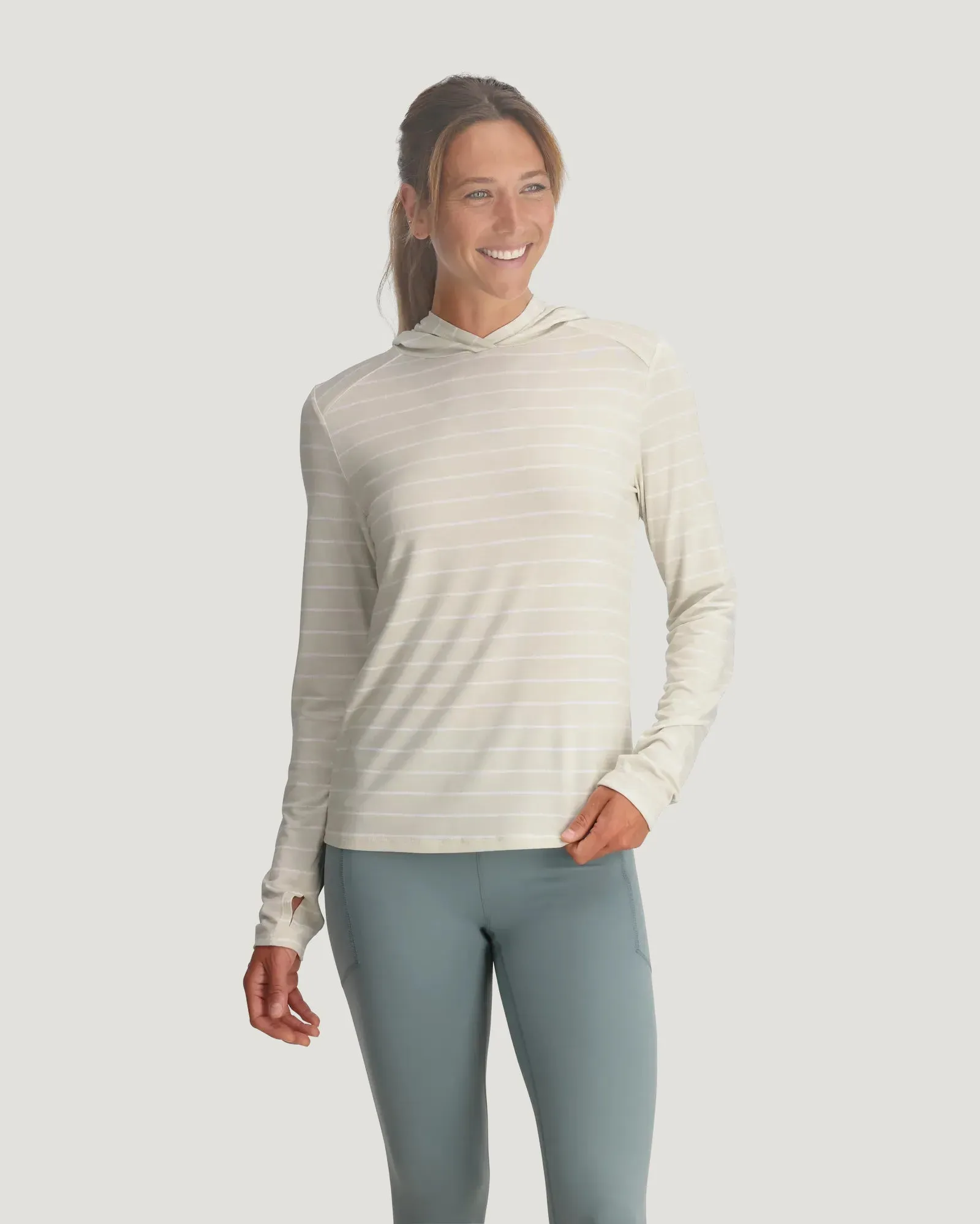 Women's Bamboo Shade Hoodie II - Dash Stripe Birch sold by Free Fly Apparel