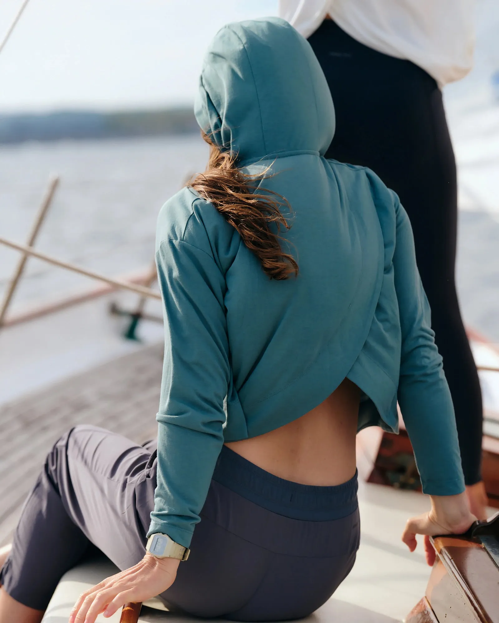 Women's Bamboo Shade Crossover Hoodie - Sea Pine sold by Free Fly Apparel product image thumbnail 2