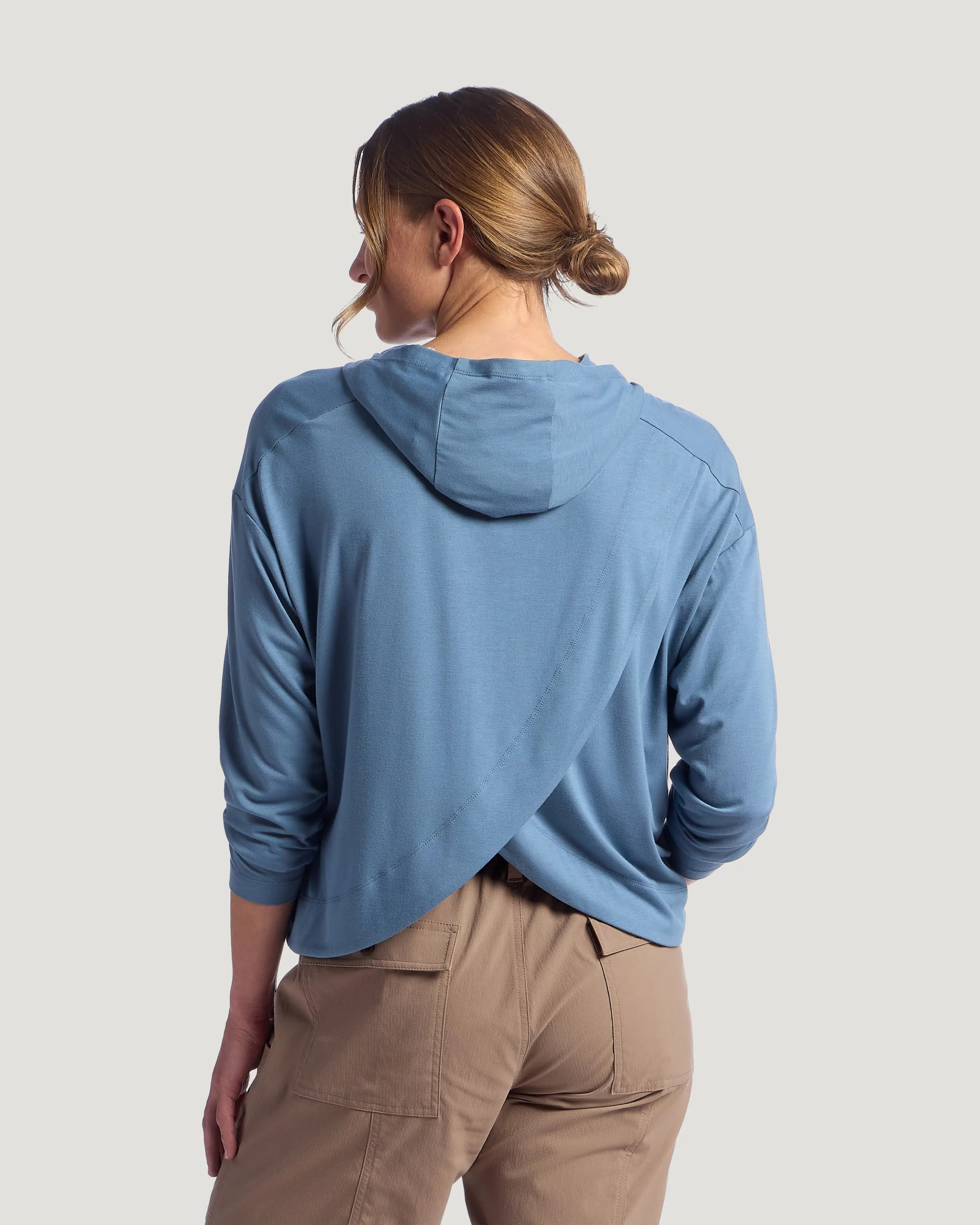 Women's Bamboo Shade Crossover Hoodie - Pacific Blue sold by Free Fly Apparel product image thumbnail 3