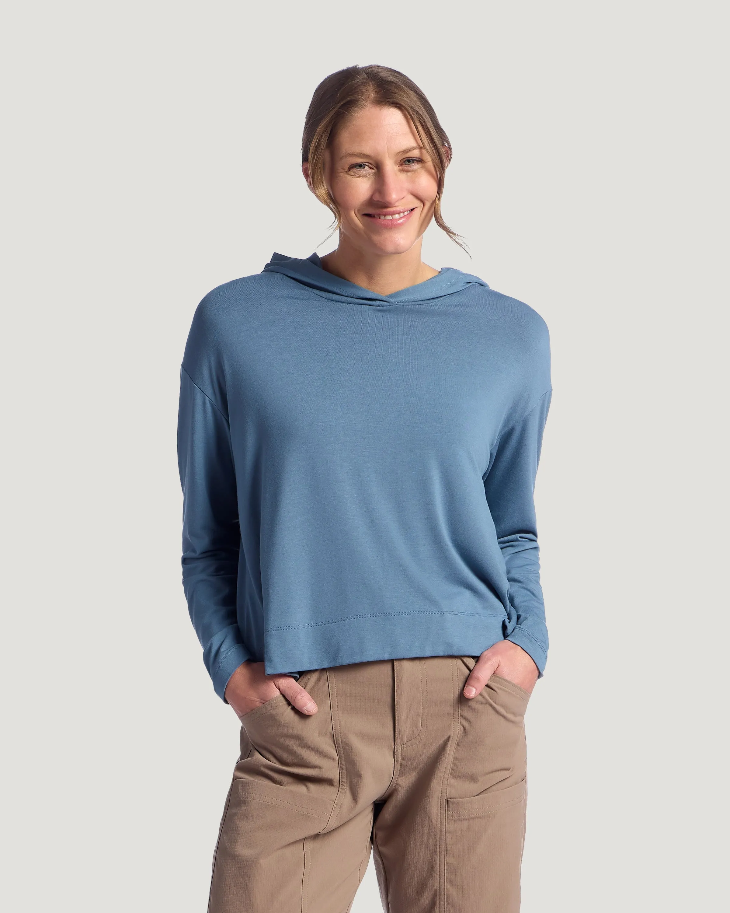 Women's Bamboo Shade Crossover Hoodie - Pacific Blue sold by Free Fly Apparel