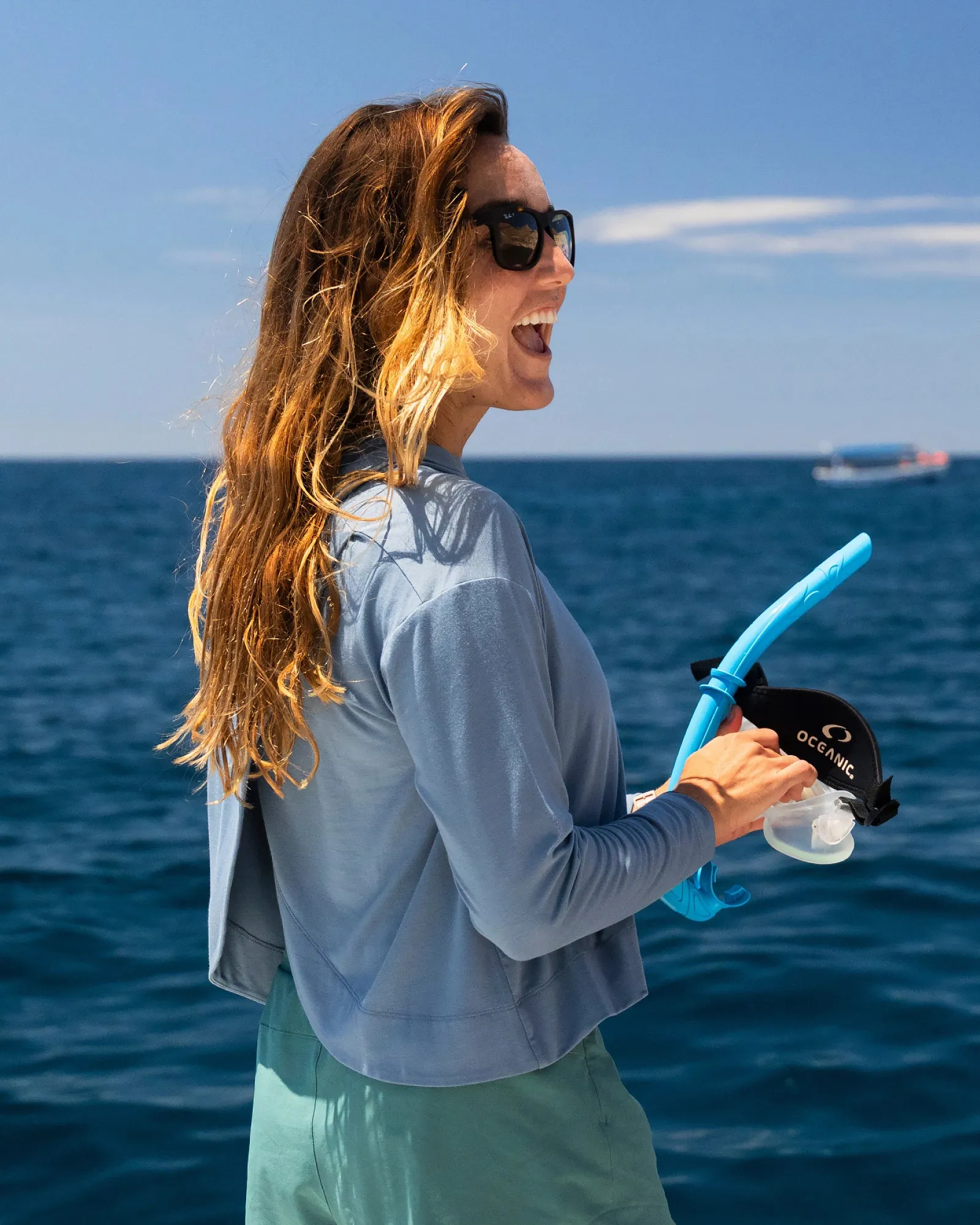 Women's Bamboo Shade Crossover Hoodie - Pacific Blue sold by Free Fly Apparel product image thumbnail 2