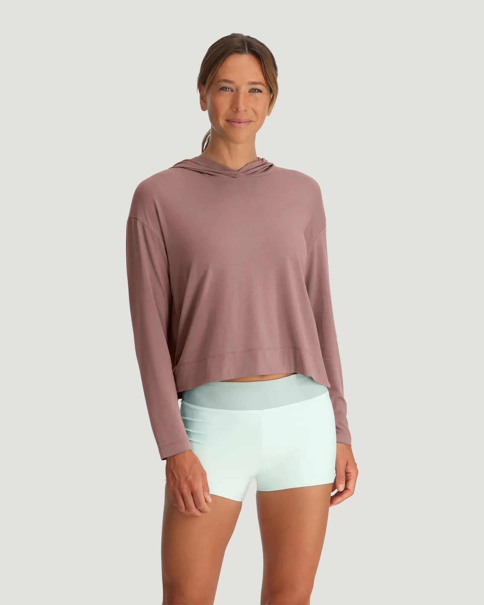 Women's Bamboo Shade Crossover Hoodie - Fig sold by Free Fly Apparel