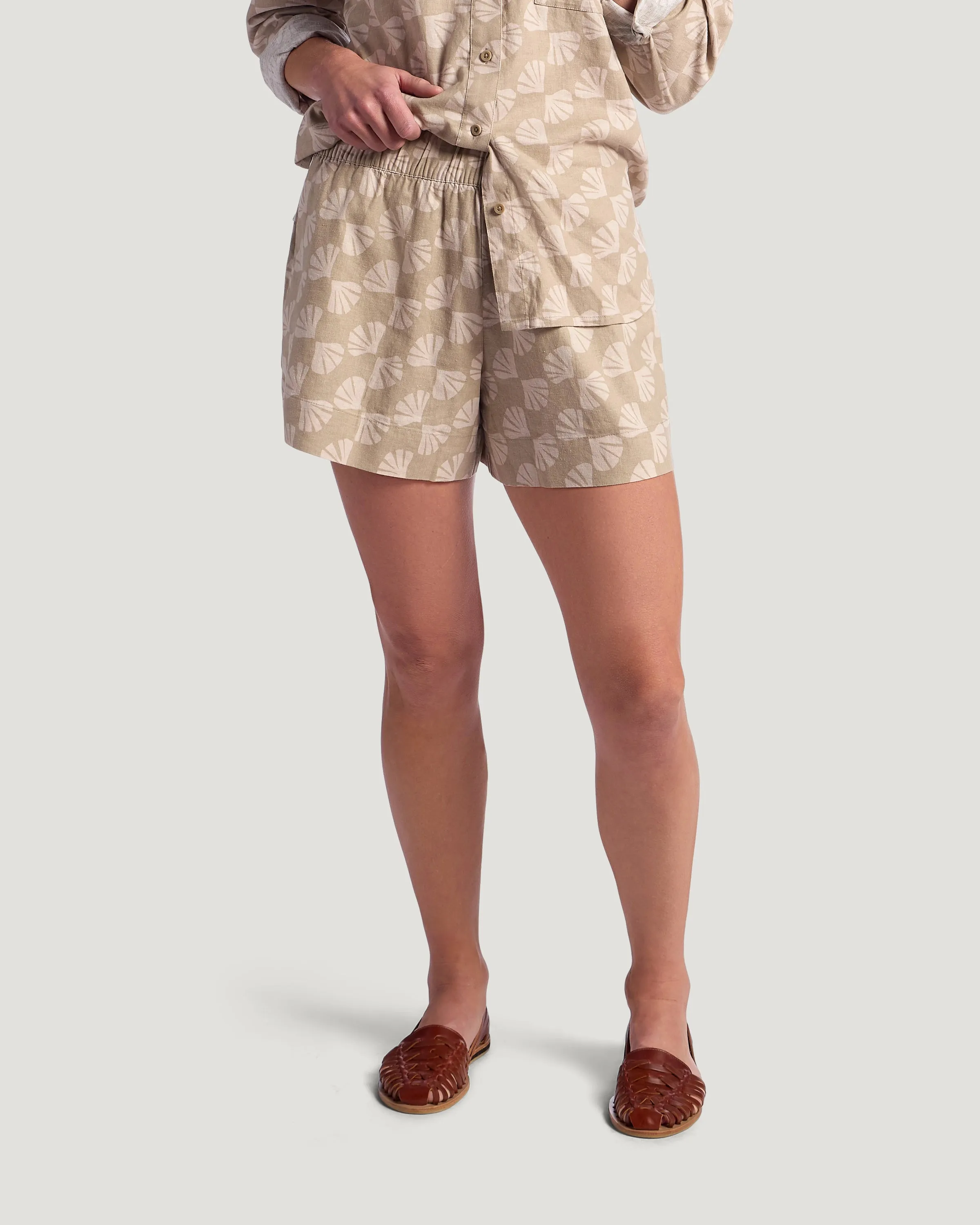 Women's Sullivan's Short - Sea Scallop Print Desert Tan sold by Free Fly Apparel