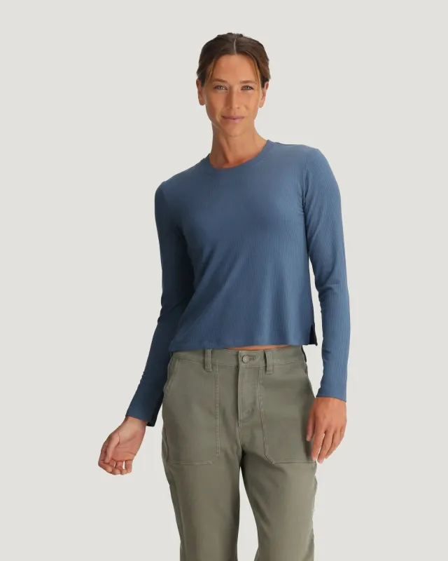 Women's Ribbed Bamboo Long Sleeve - Pacific Blue sold by Free Fly Apparel