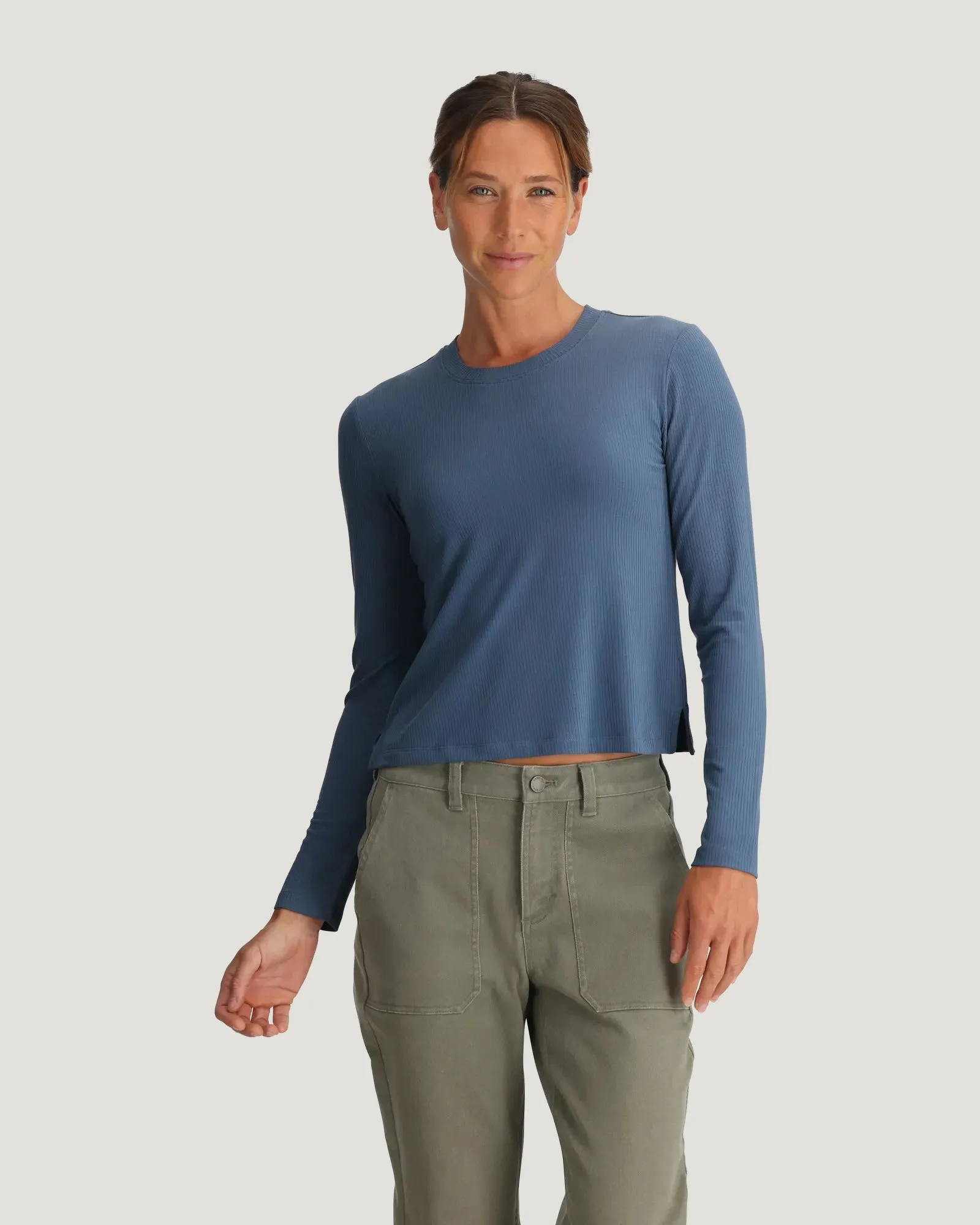 Women's Ribbed Bamboo Long Sleeve - Pacific Blue sold by Free Fly Apparel