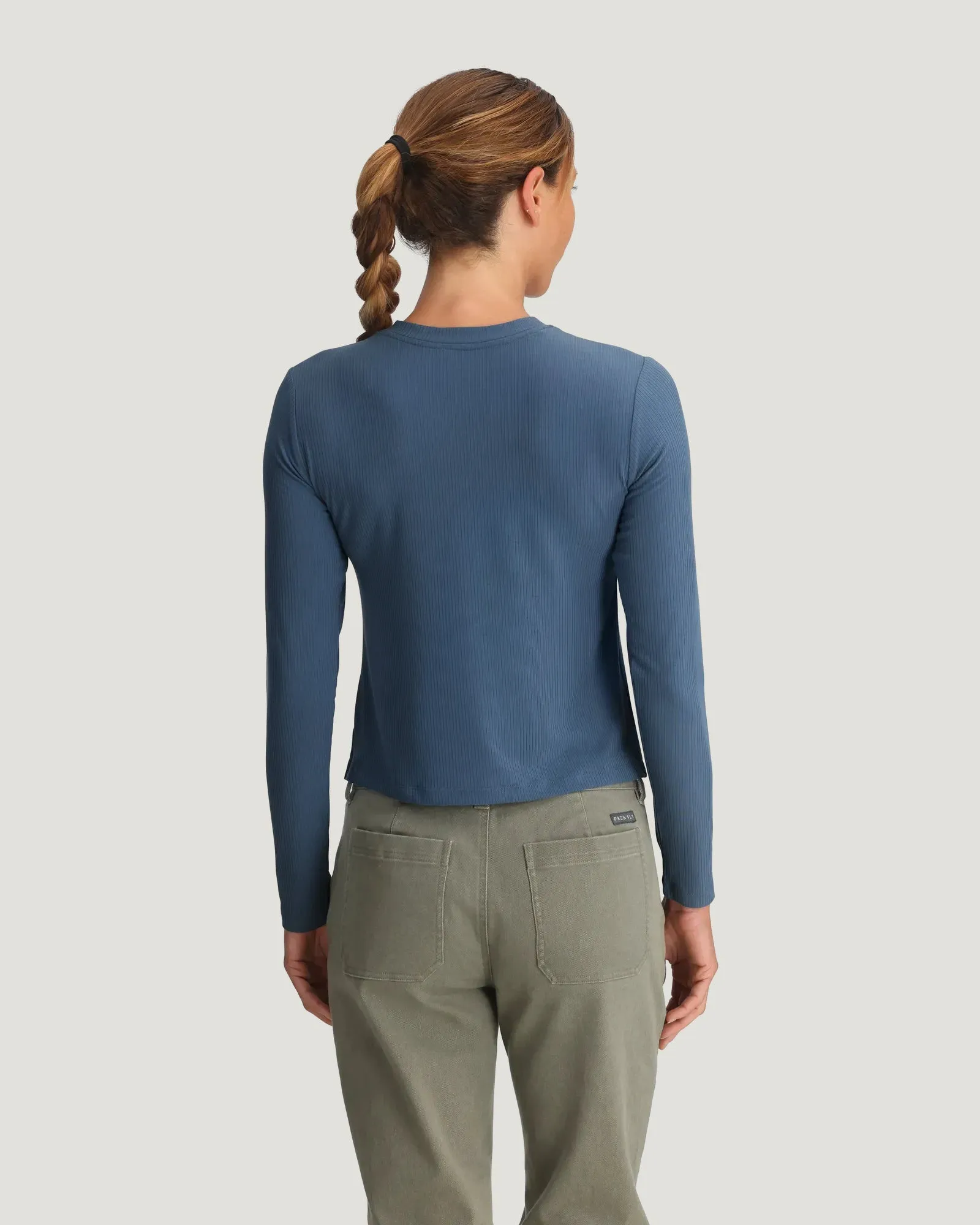Women's Ribbed Bamboo Long Sleeve - Pacific Blue sold by Free Fly Apparel product image thumbnail 2