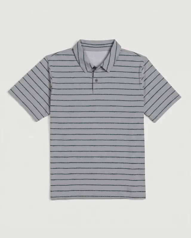 Men's Elevate Polo - Dash Stripe Aspen Grey made by Free Fly Apparel