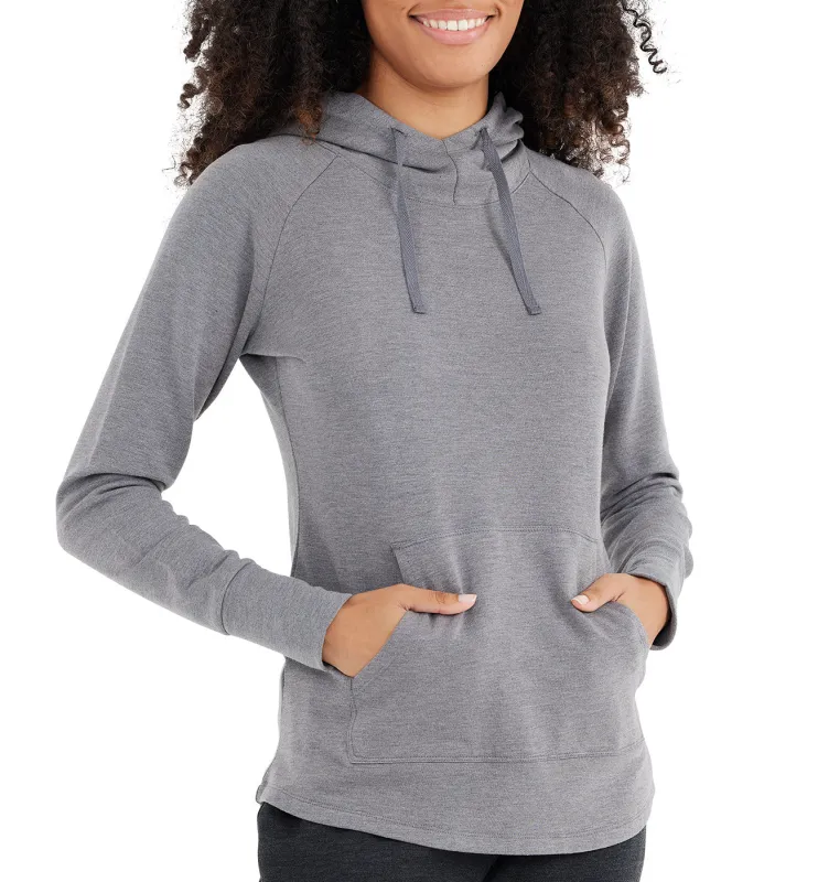 Women's Bamboo Lightweight Fleece Pullover Hoodie - Heather Navy made by Free Fly Apparel