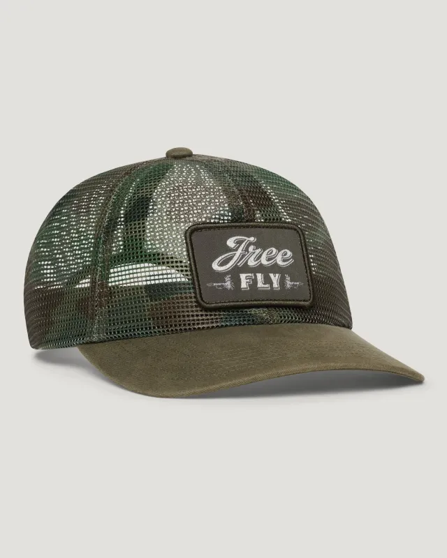 Youth Outfitters Mesh Patch Hat - Vintage Camo Oil Green made by Free Fly Apparel