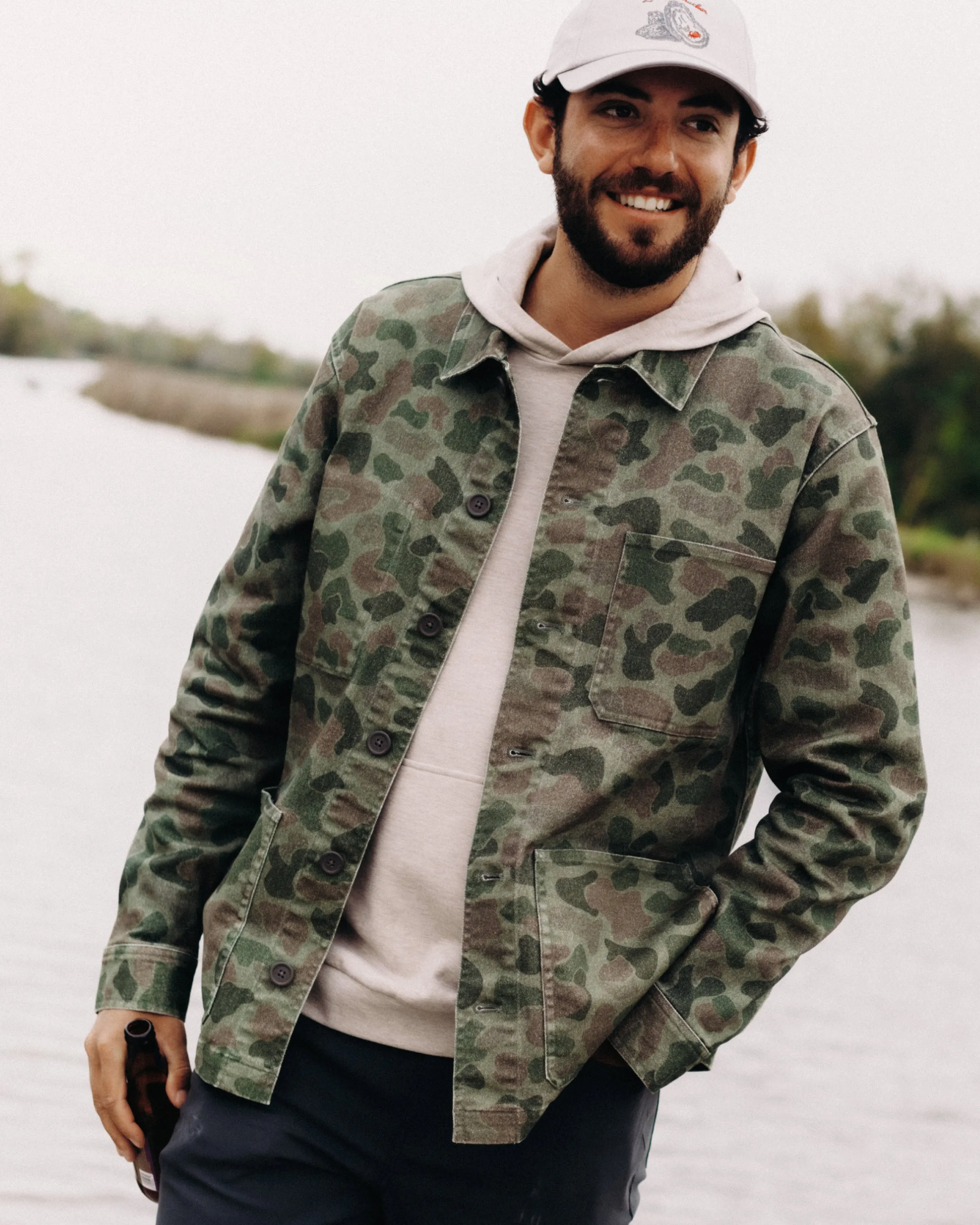 Men's Folly Twill Chore Coat - Vintage Camo Oil Green sold by Free Fly Apparel product image thumbnail 2