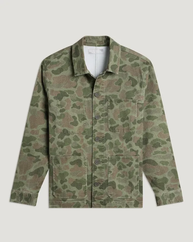 Men's Folly Twill Chore Coat - Vintage Camo Oil Green made by Free Fly Apparel
