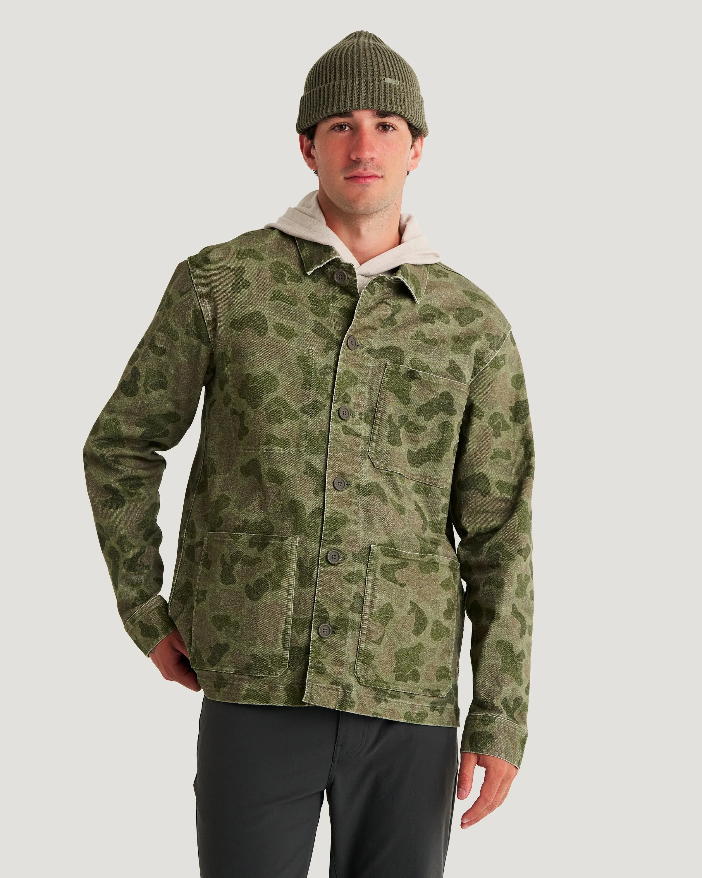 Men's Folly Twill Chore Coat - Vintage Camo Oil Green sold by Free Fly Apparel product image thumbnail 3