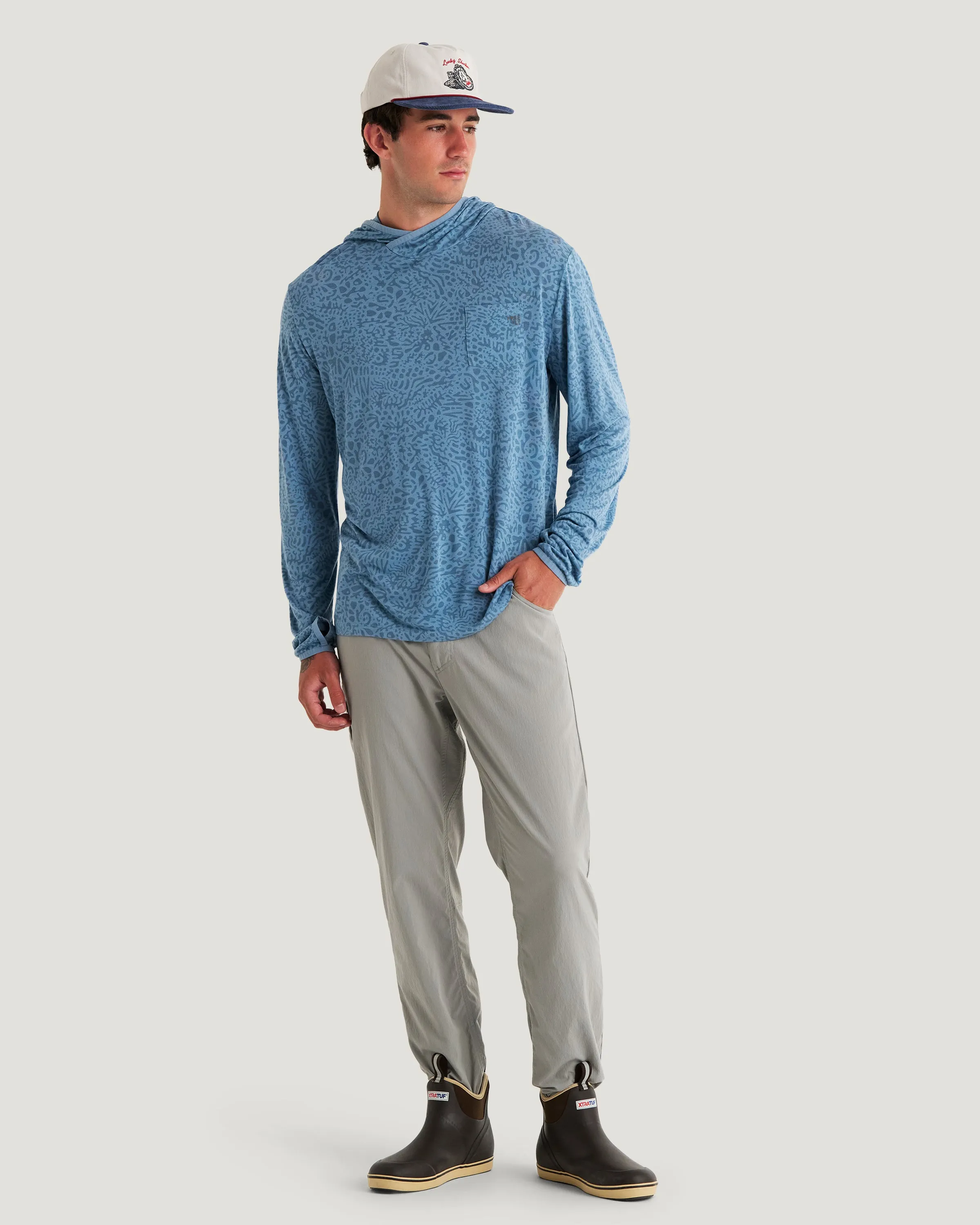 Men's Bamboo Lightweight Hoodie - Drifter Print Windward Blue sold by Free Fly Apparel product image thumbnail 5