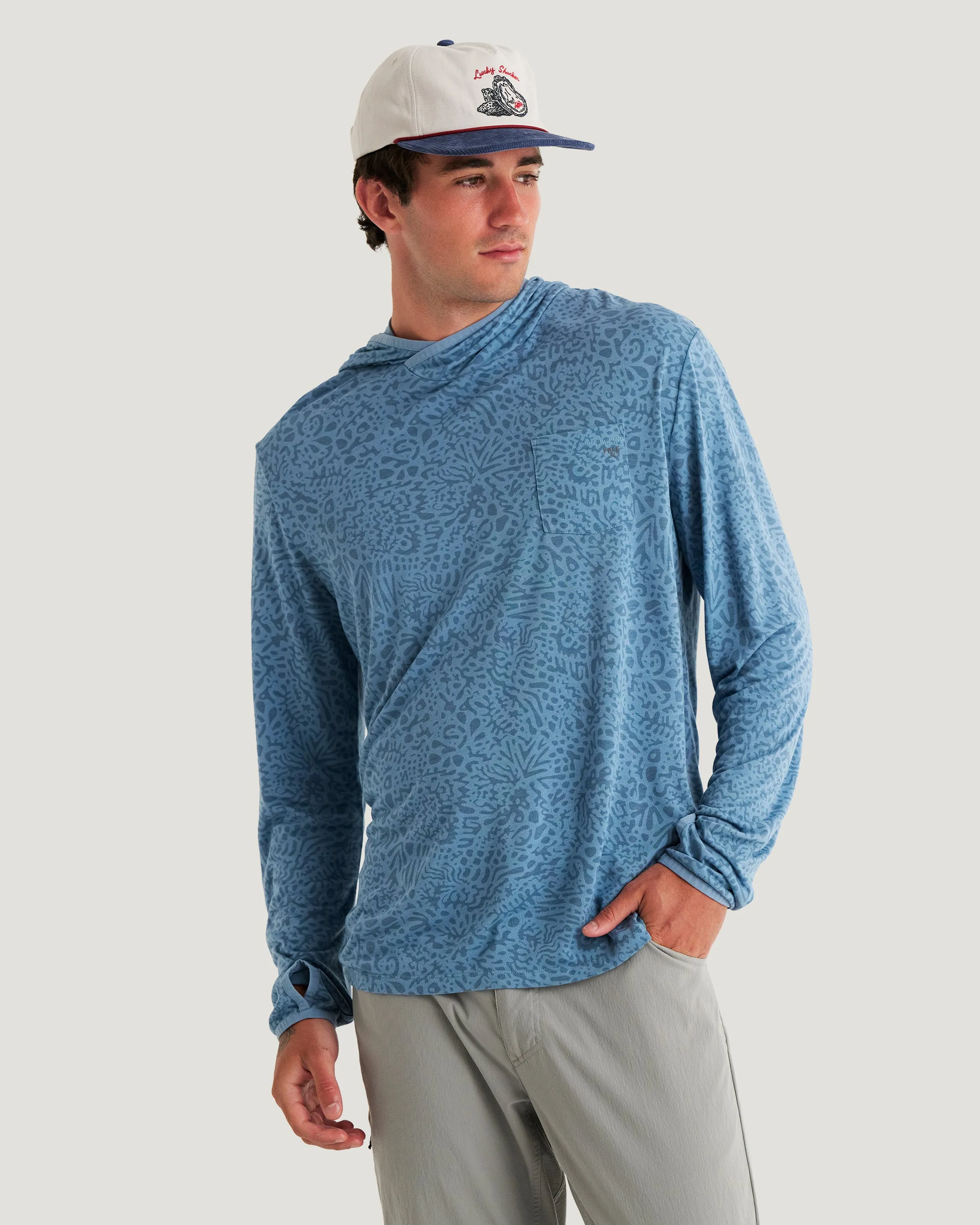Men's Bamboo Lightweight Hoodie - Drifter Print Windward Blue sold by Free Fly Apparel product image thumbnail 3