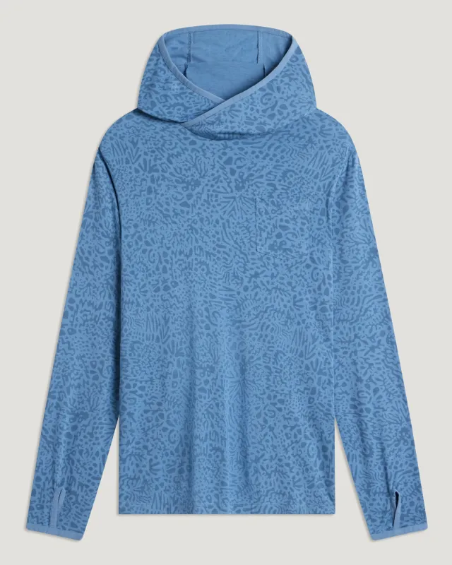 Men's Bamboo Lightweight Hoodie - Drifter Print Windward Blue made by Free Fly Apparel