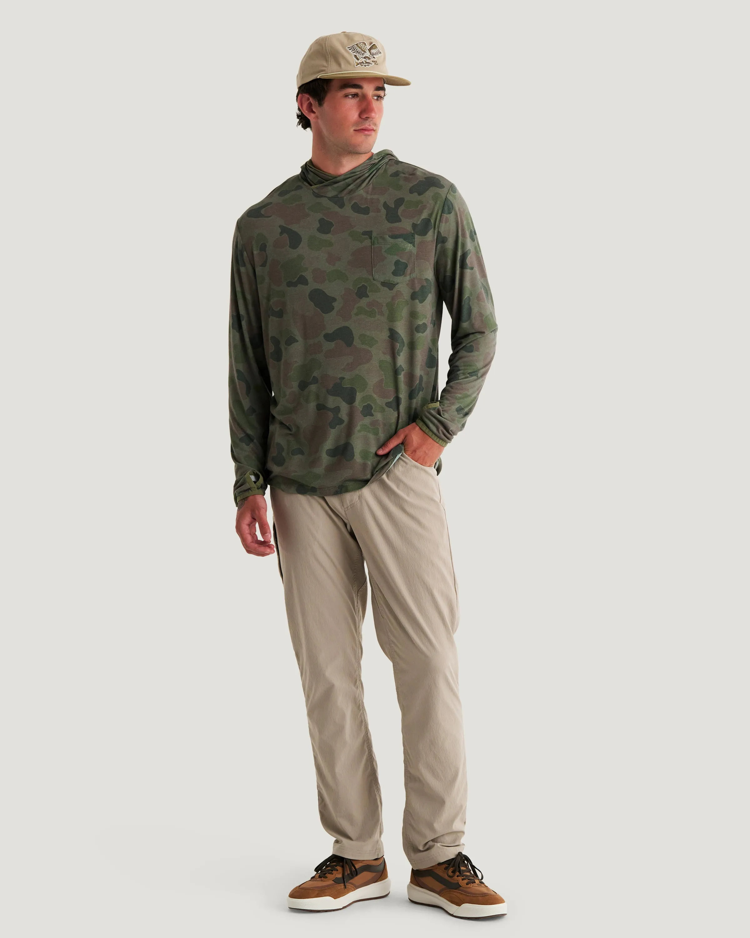 Men's Bamboo Lightweight Hoodie - Vintage Camo Oil Green sold by Free Fly Apparel product image thumbnail 5