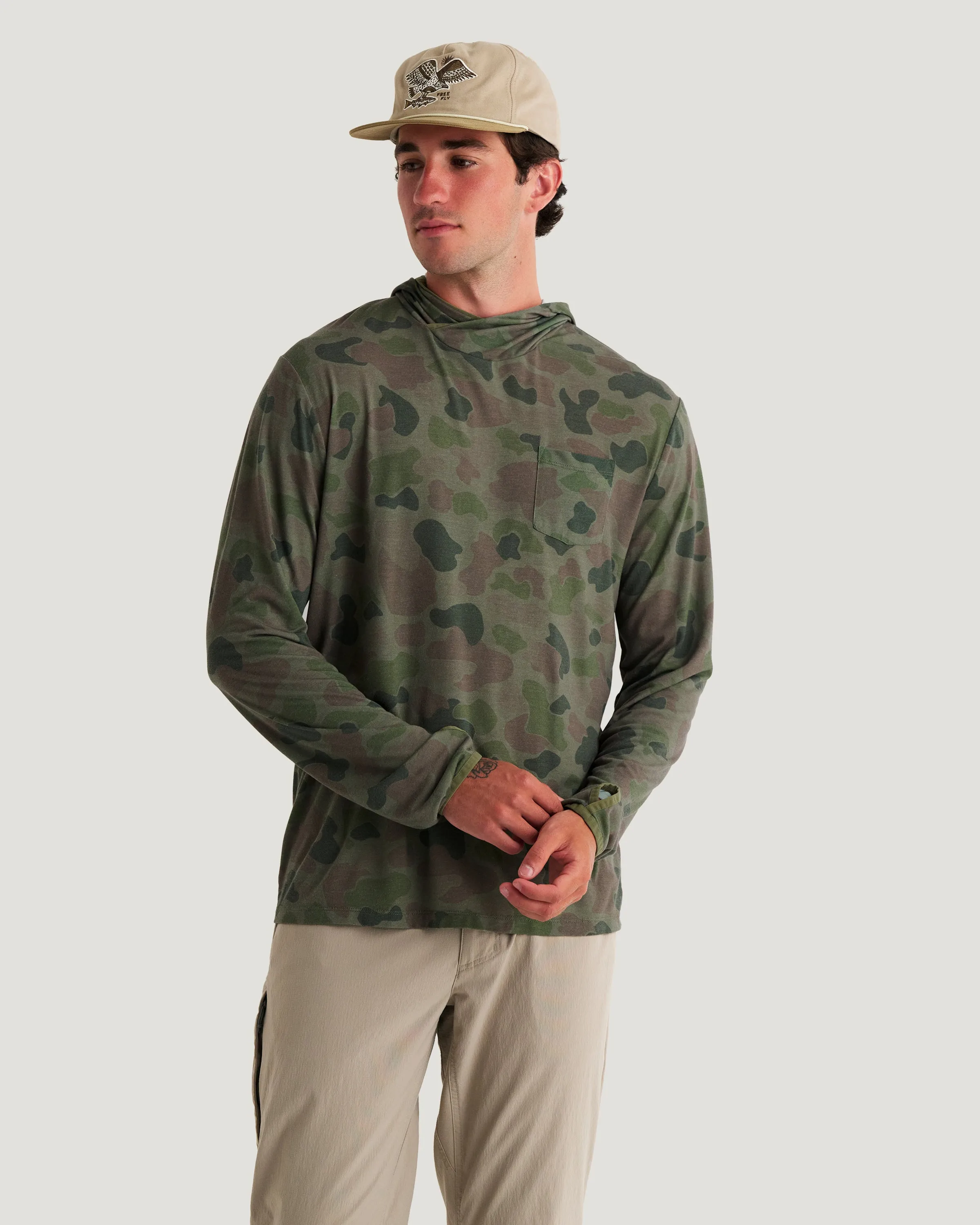 Men's Bamboo Lightweight Hoodie - Vintage Camo Oil Green sold by Free Fly Apparel product image thumbnail 3