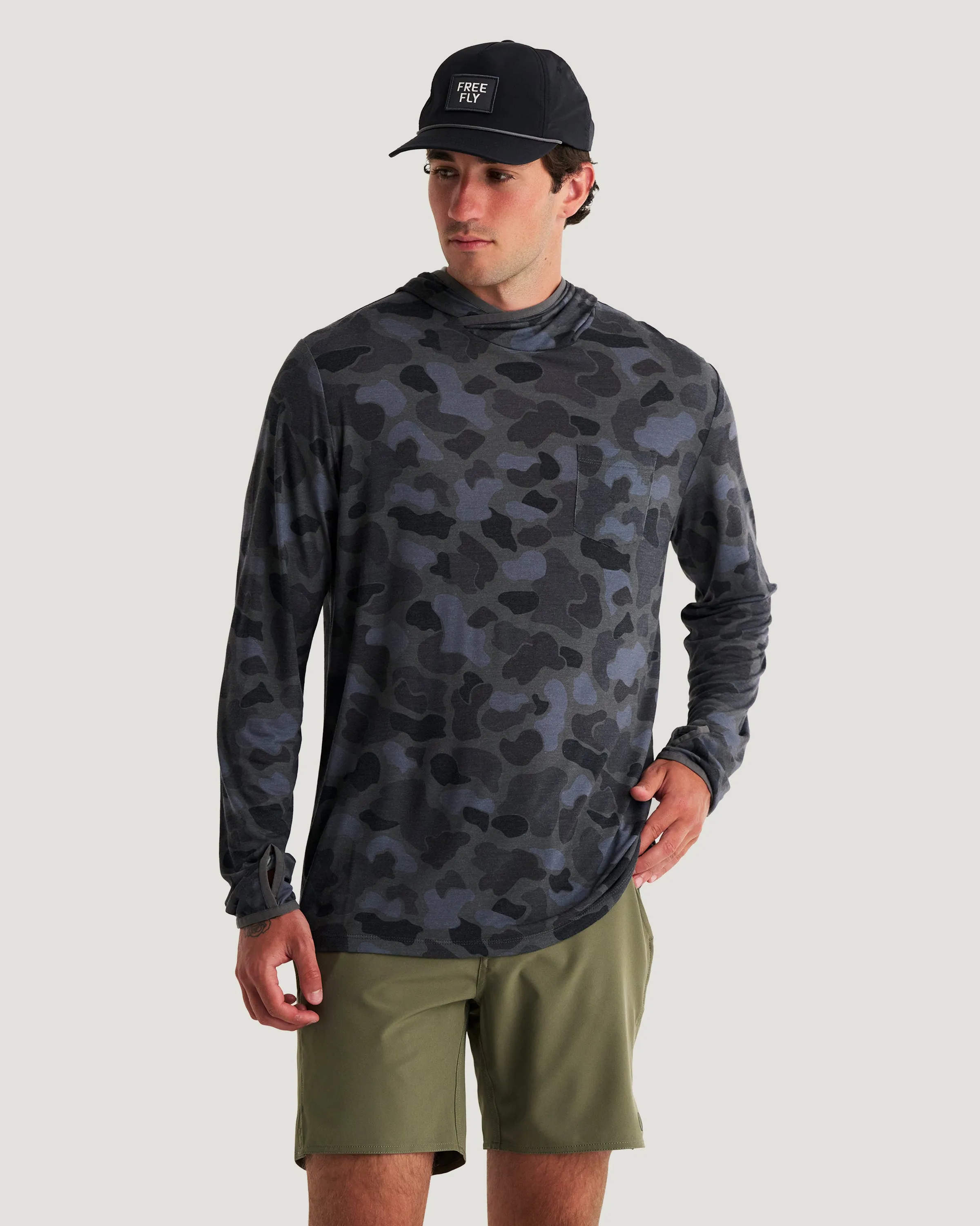 Men's Bamboo Lightweight Hoodie - Vintage Camo Black sold by Free Fly Apparel product image thumbnail 3