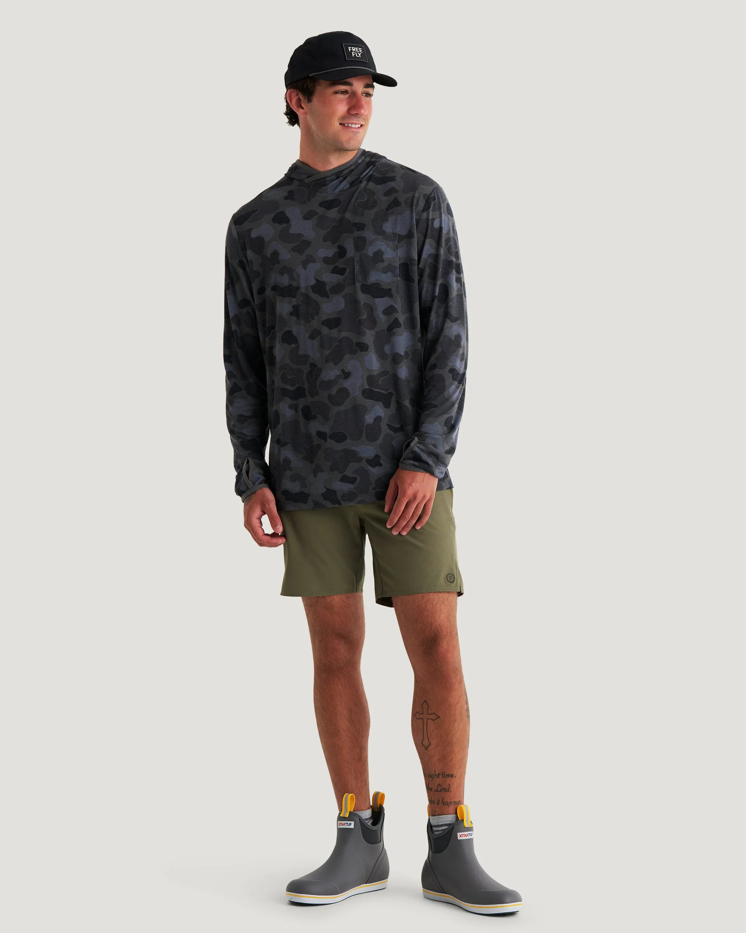 Men's Bamboo Lightweight Hoodie - Vintage Camo Black sold by Free Fly Apparel product image thumbnail 5