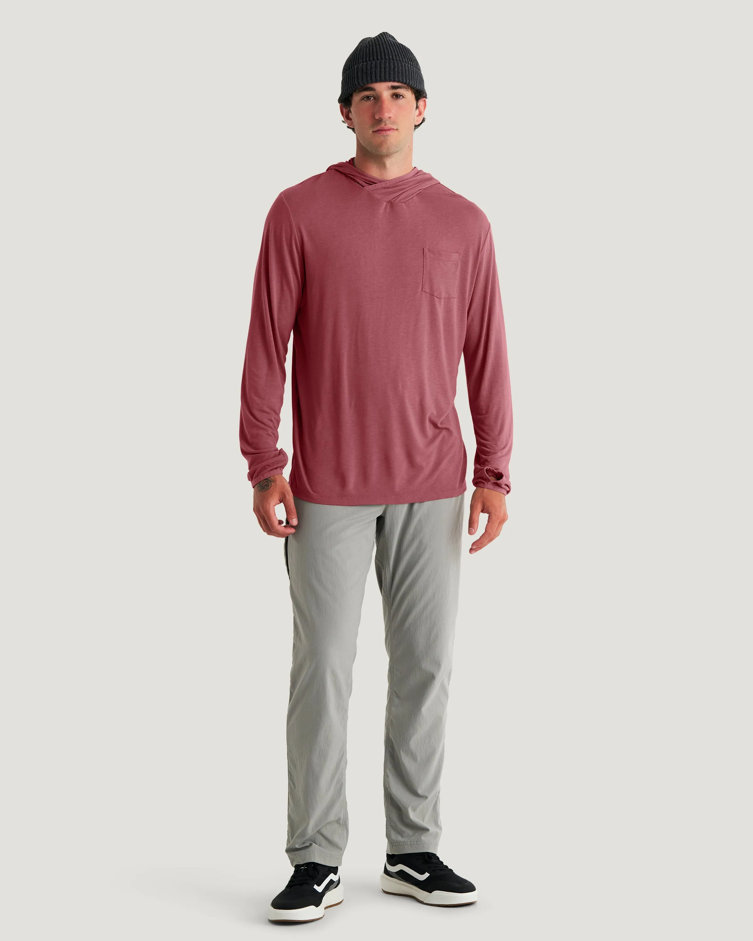 Men's Bamboo Lightweight Hoodie - Plum sold by Free Fly Apparel product image thumbnail 5