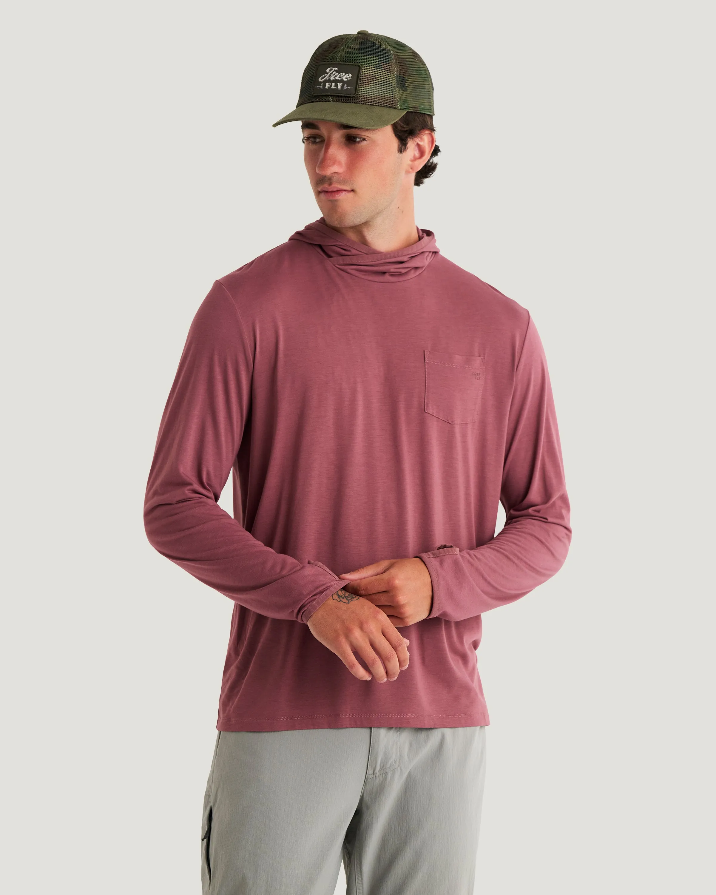 Men's Bamboo Lightweight Hoodie - Plum sold by Free Fly Apparel product image thumbnail 3