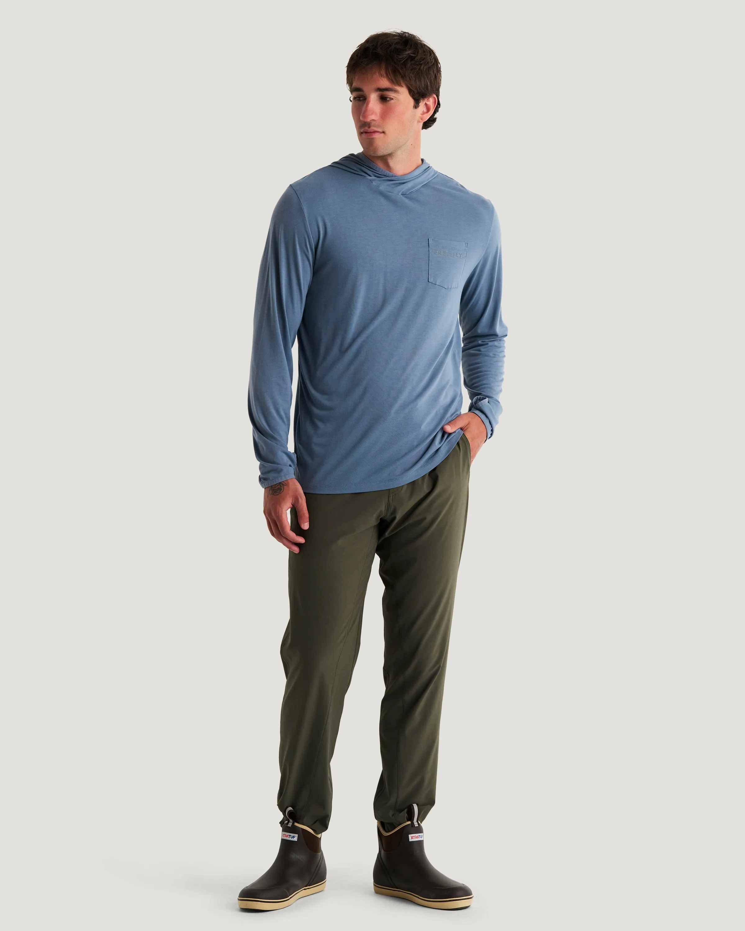 Men's Bamboo Lightweight Hoodie - Pacific Blue sold by Free Fly Apparel product image thumbnail 5