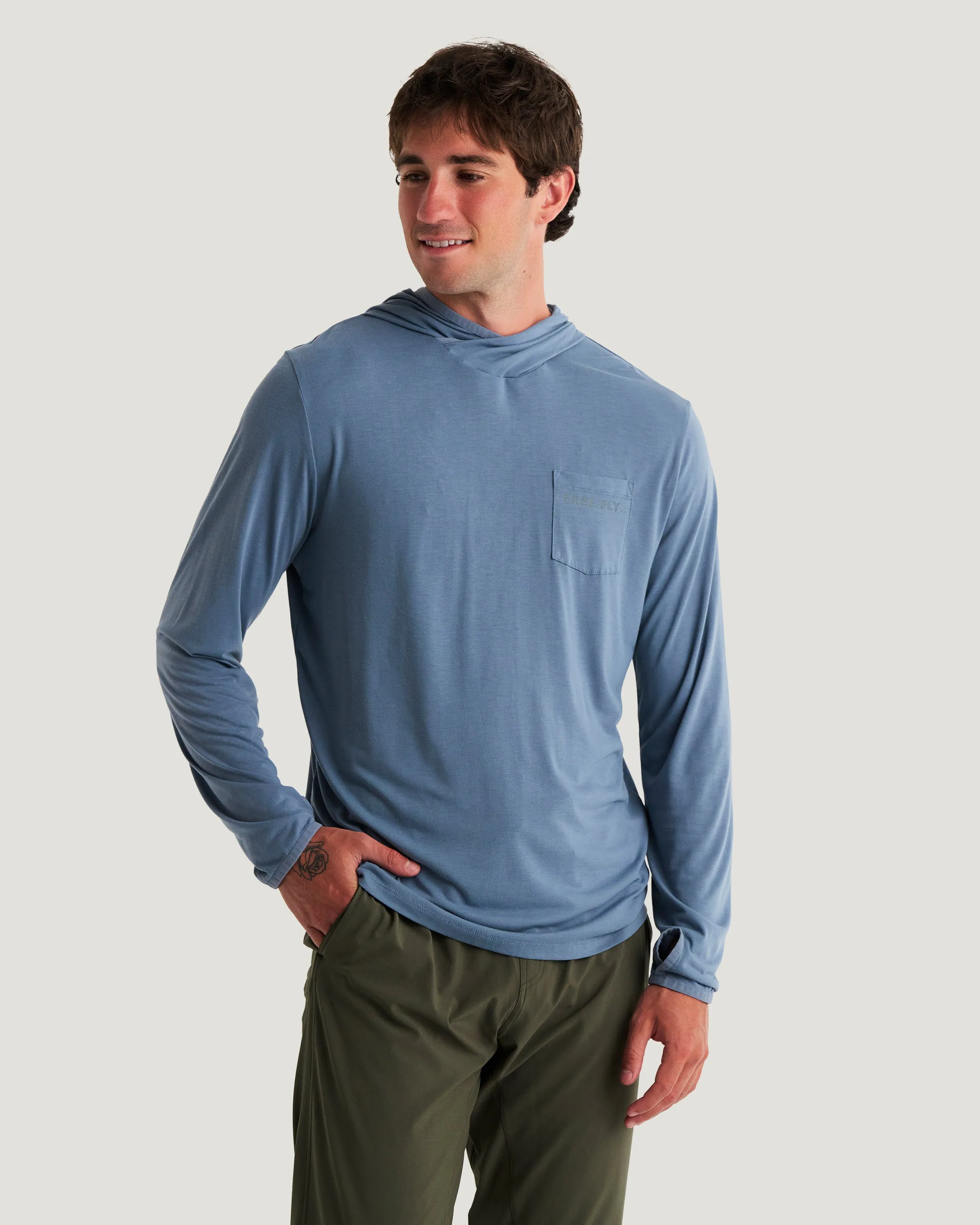 Men's Bamboo Lightweight Hoodie - Pacific Blue sold by Free Fly Apparel product image thumbnail 2