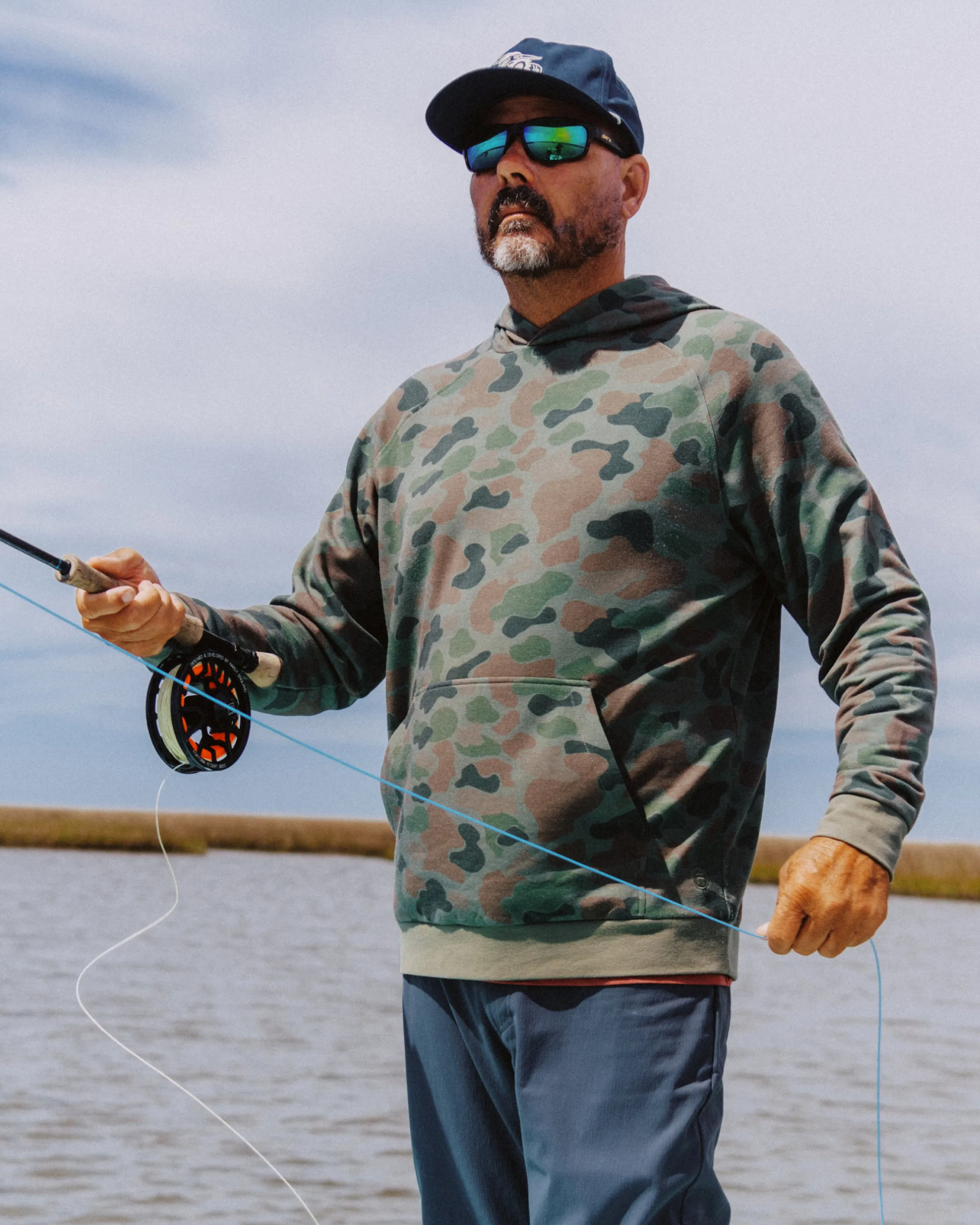 Men's Bamboo Lightweight Fleece Hoodie - Vintage Camo Oil Green sold by Free Fly Apparel product image thumbnail 2