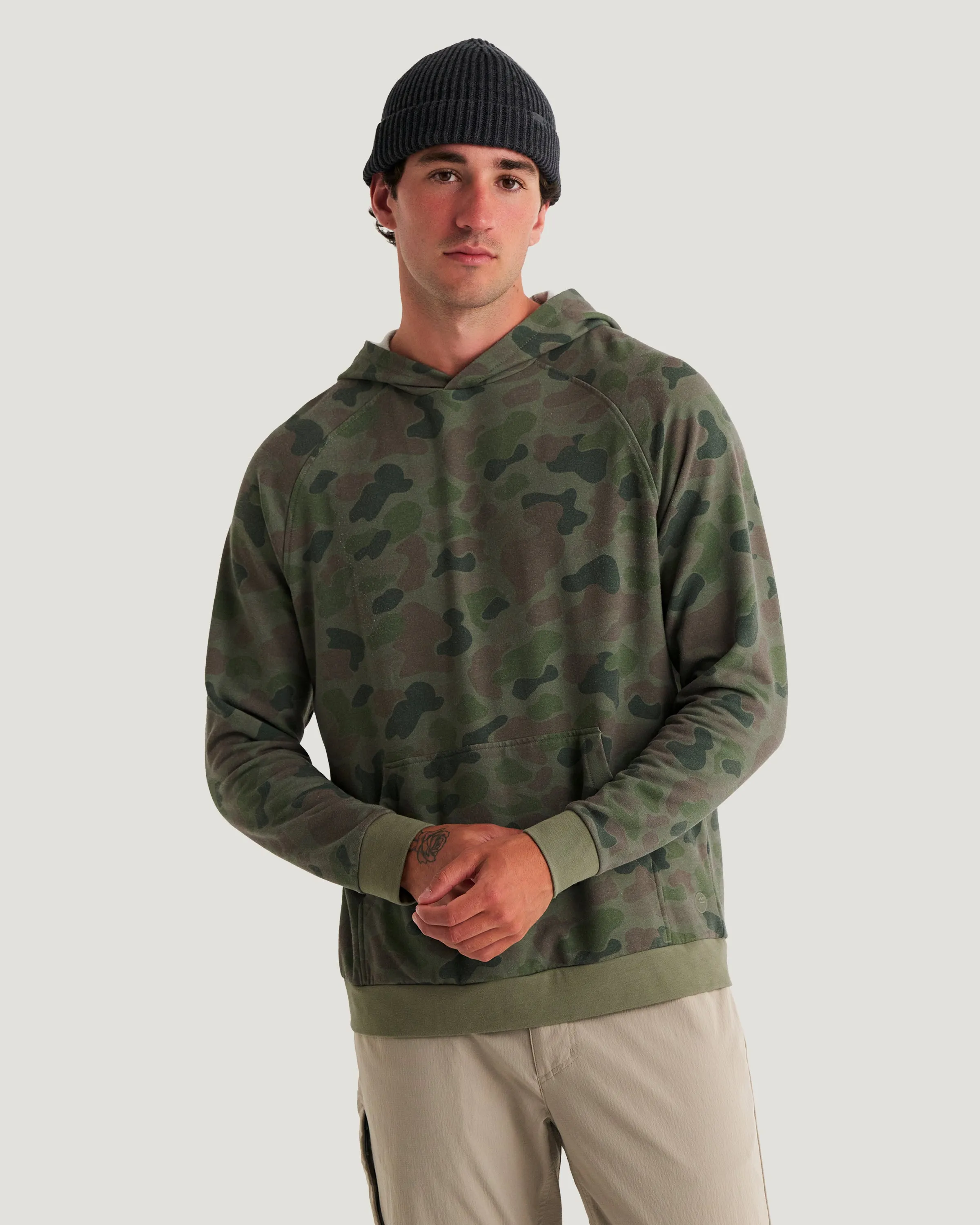 Men's Bamboo Lightweight Fleece Hoodie - Vintage Camo Oil Green sold by Free Fly Apparel product image thumbnail 3