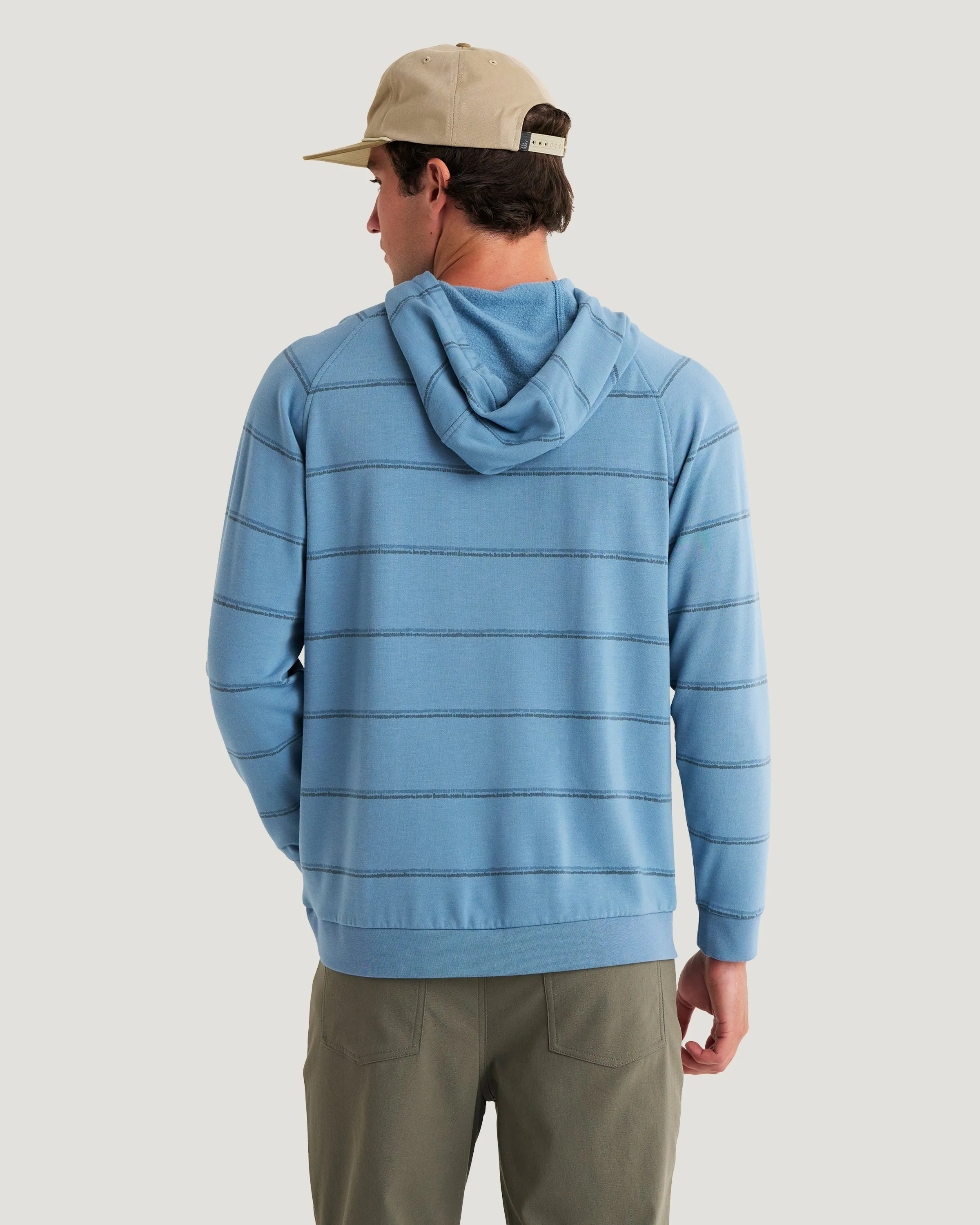 Men's Bamboo Lightweight Fleece Hoodie - Dash Double Stripe Windward Blue sold by Free Fly Apparel product image thumbnail 4