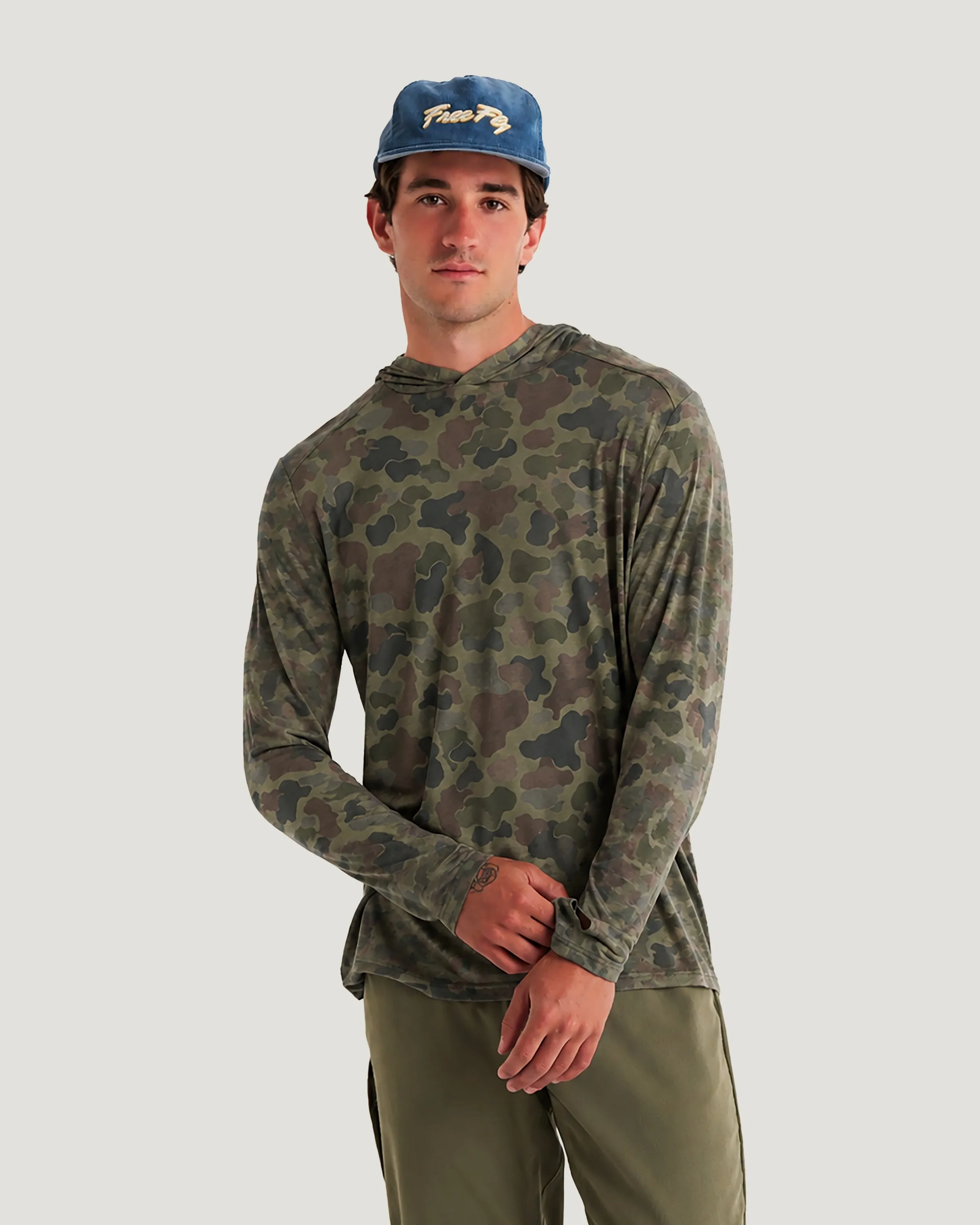 Men's Bamboo Shade Hoodie - Vintage Camo Oil Green sold by Free Fly Apparel product image thumbnail 2
