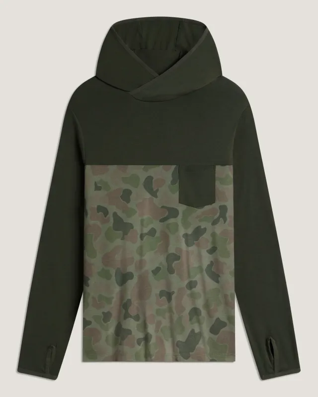 Men's Bamboo Hybrid Hoodie - Dark Forest / Vintage Camo Oil Green made by Free Fly Apparel