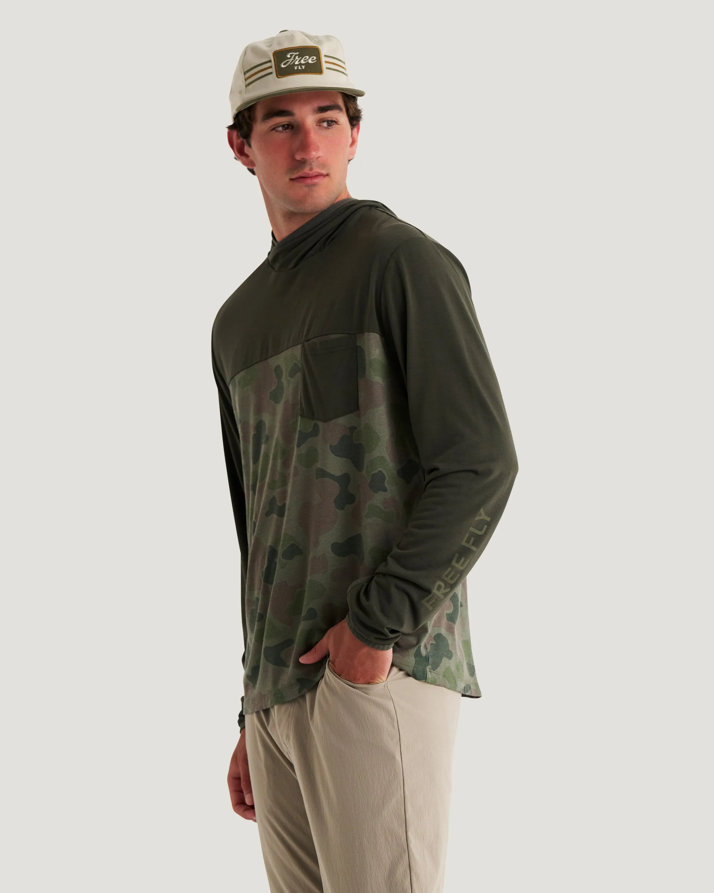 Men's Bamboo Hybrid Hoodie - Dark Forest / Vintage Camo Oil Green sold by Free Fly Apparel product image thumbnail 5