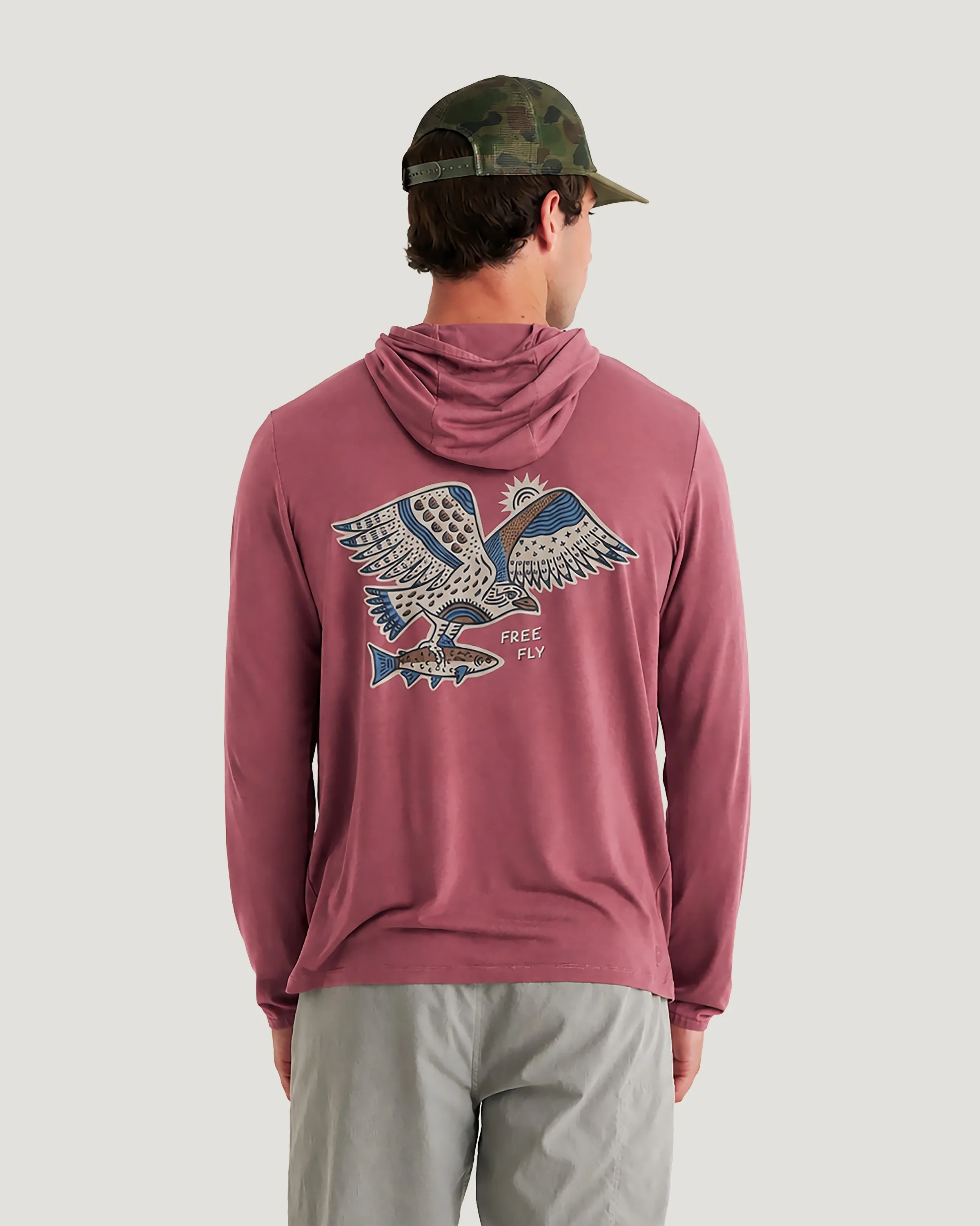 Men's Bamboo Lightweight Graphic Hoodie - Osprey Catch Plum sold by Free Fly Apparel product image thumbnail 2