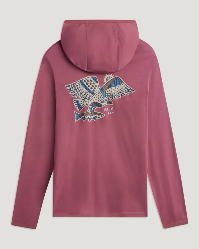 Men's Bamboo Lightweight Graphic Hoodie - Osprey Catch Plum made by Free Fly Apparel