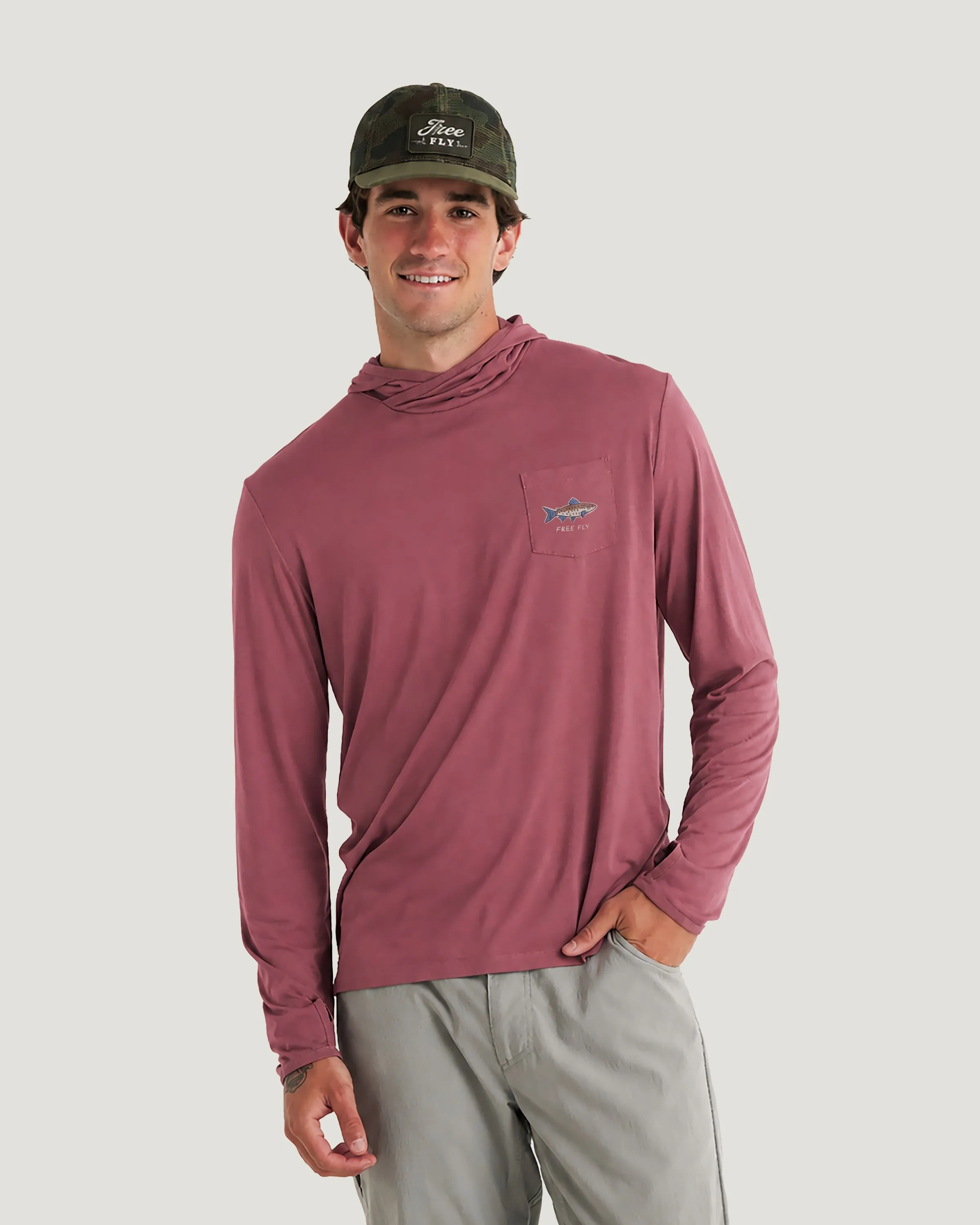 Men's Bamboo Lightweight Graphic Hoodie - Osprey Catch Plum sold by Free Fly Apparel product image thumbnail 4