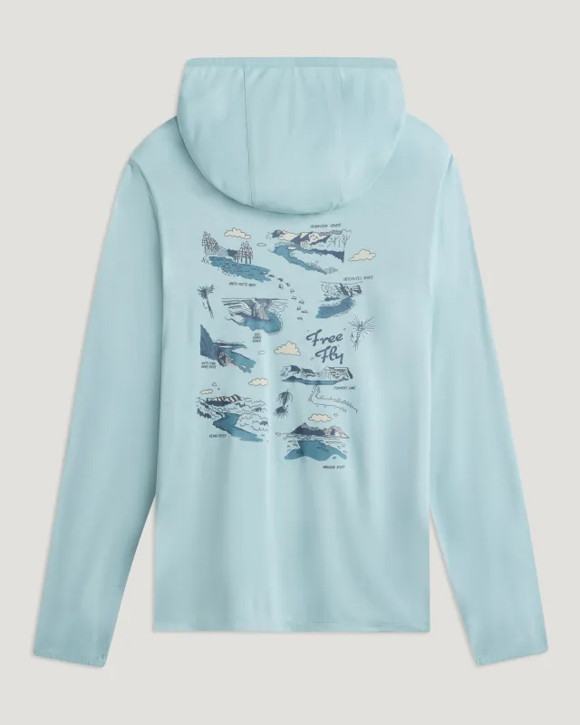 Men's Bamboo Lightweight Graphic Hoodie - Trout Bum Ocean Mist made by Free Fly Apparel
